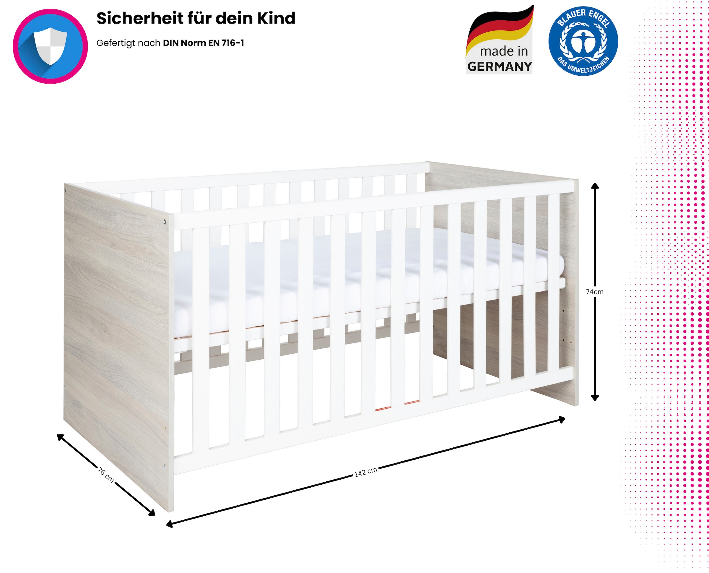 Home affaire Babyzimmer-Komplettset »Geert« Set, Kinderbett, Regal, Schrank, Wickelkommode, 4 Stk. tlg. Made in Germany; mit Kinderbett, Regal, Schrank und Wickelkommode