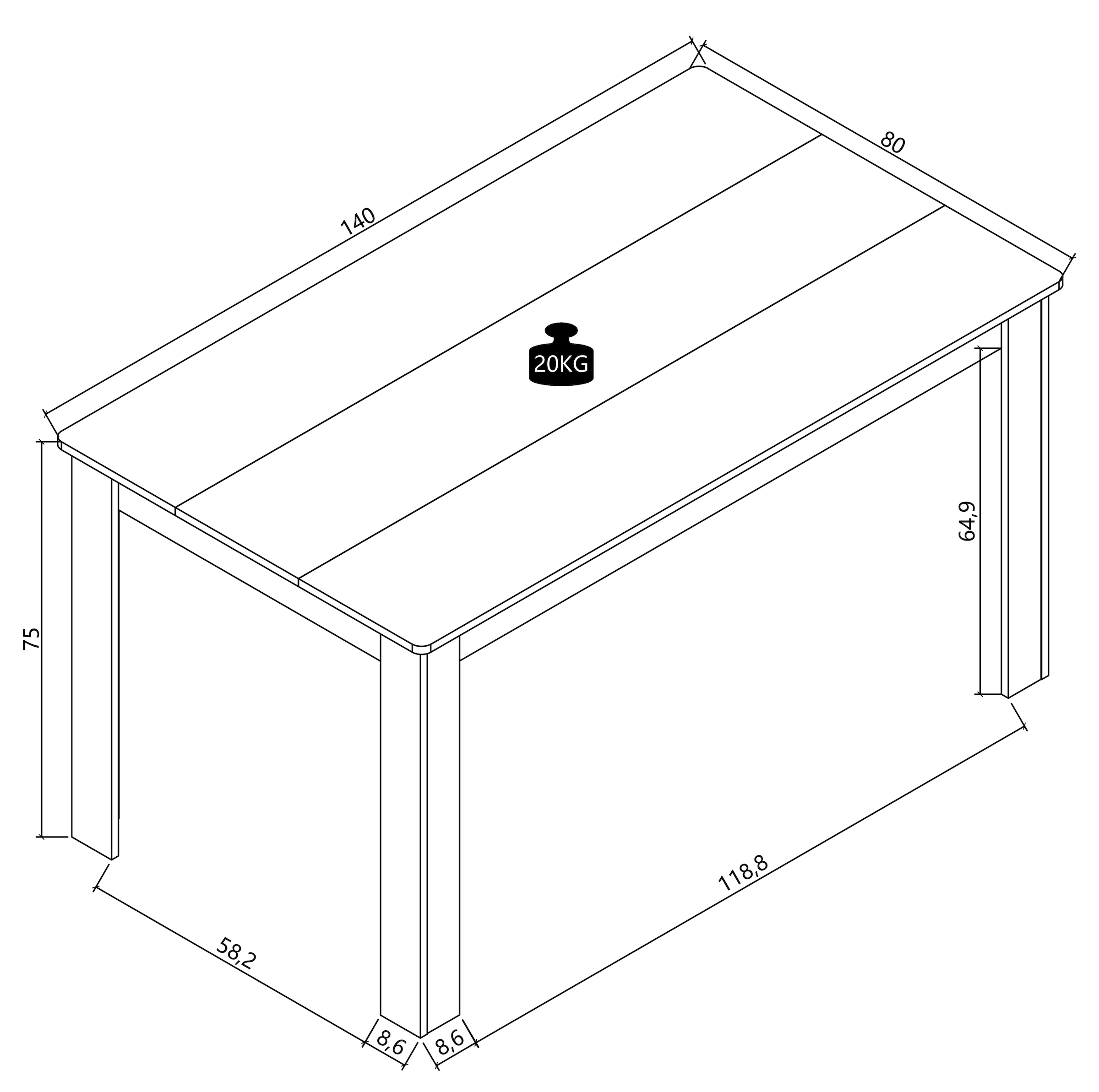 VCM Esstisch »Esstisch Küchentisch B. 140 x T. 80 cm Disalo« 1 Stk. tlg.