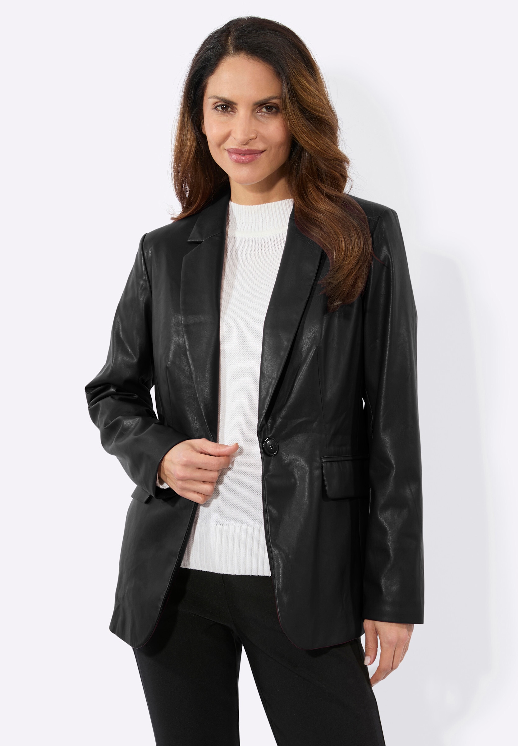 Witt Blusenblazer »Lederimitat-Blazer Lederimitat-Blazer mit Reverskragen«