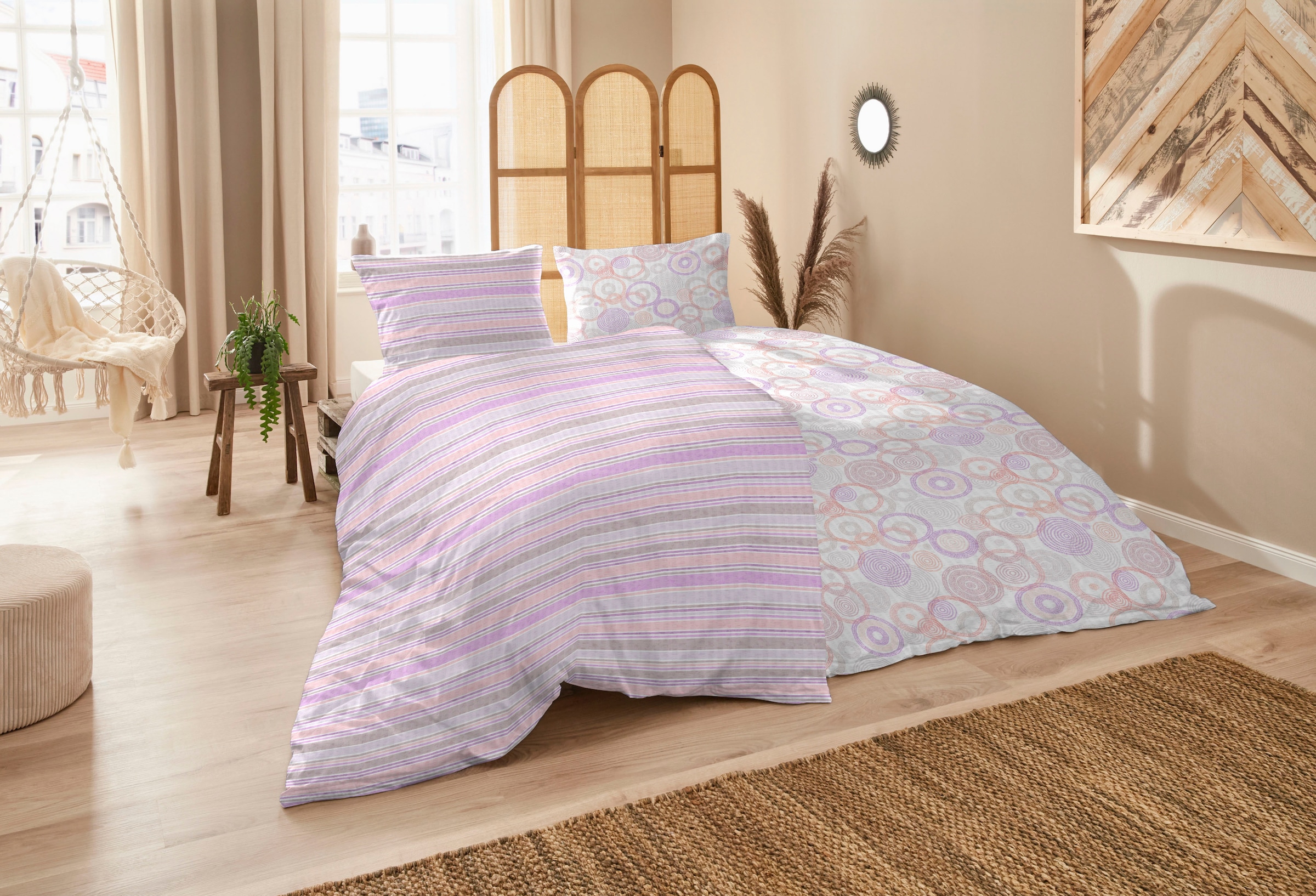 Primera Bettwäsche »Primera Soft-Seersucker-Bettwäsche Cirleane«, mit pastellfarbenen Kreisen
