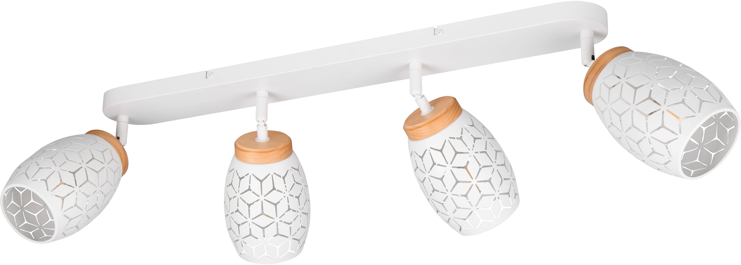 REALITY Leuchten Deckenstrahler »BIDAR 4-flammig, exkl 4x E14 max 10W, Deckenlampe Spots verstellbar« E14 1 Stk. warmweiß - kaltweiß Metall-Lampenschirm mit Lasercut Muster und Holz-Dekoelementen