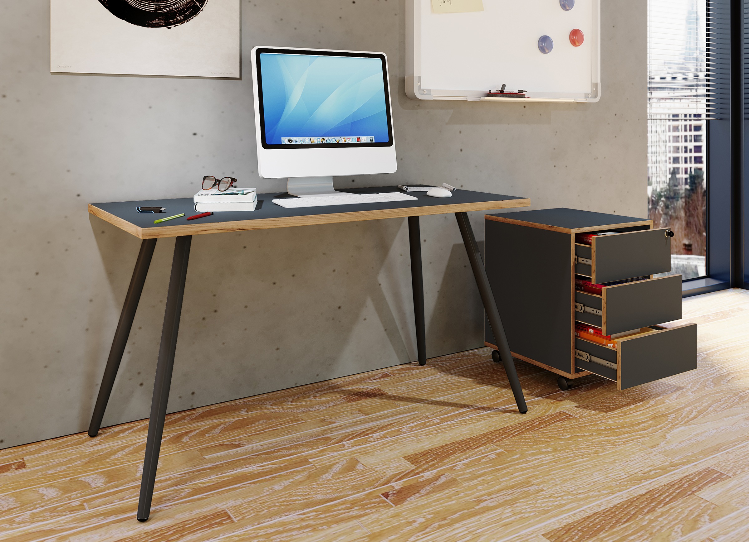 VCM Schreibtisch »VCM Schreibtisch Computertisch Bürotisch Skandanivischer Retro Look Salia 110x80 cm«, (Salia)