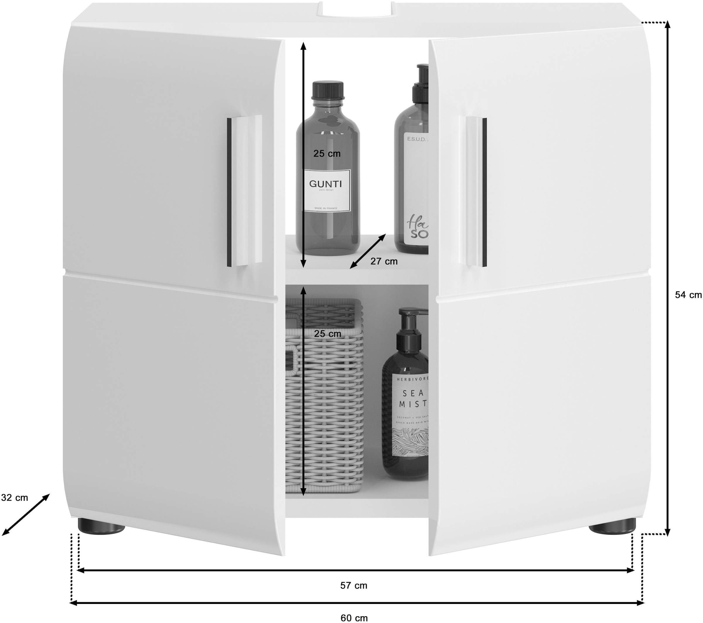 INOSIGN Waschbeckenunterschrank »FLORENZ, TOPSELLER!, Breite 60cm, 1 Einlegeboden, 2 Fächer«, mit Siphonausschnitt, Badmöbel, Badschrank, Schrank, Kommode, Bad