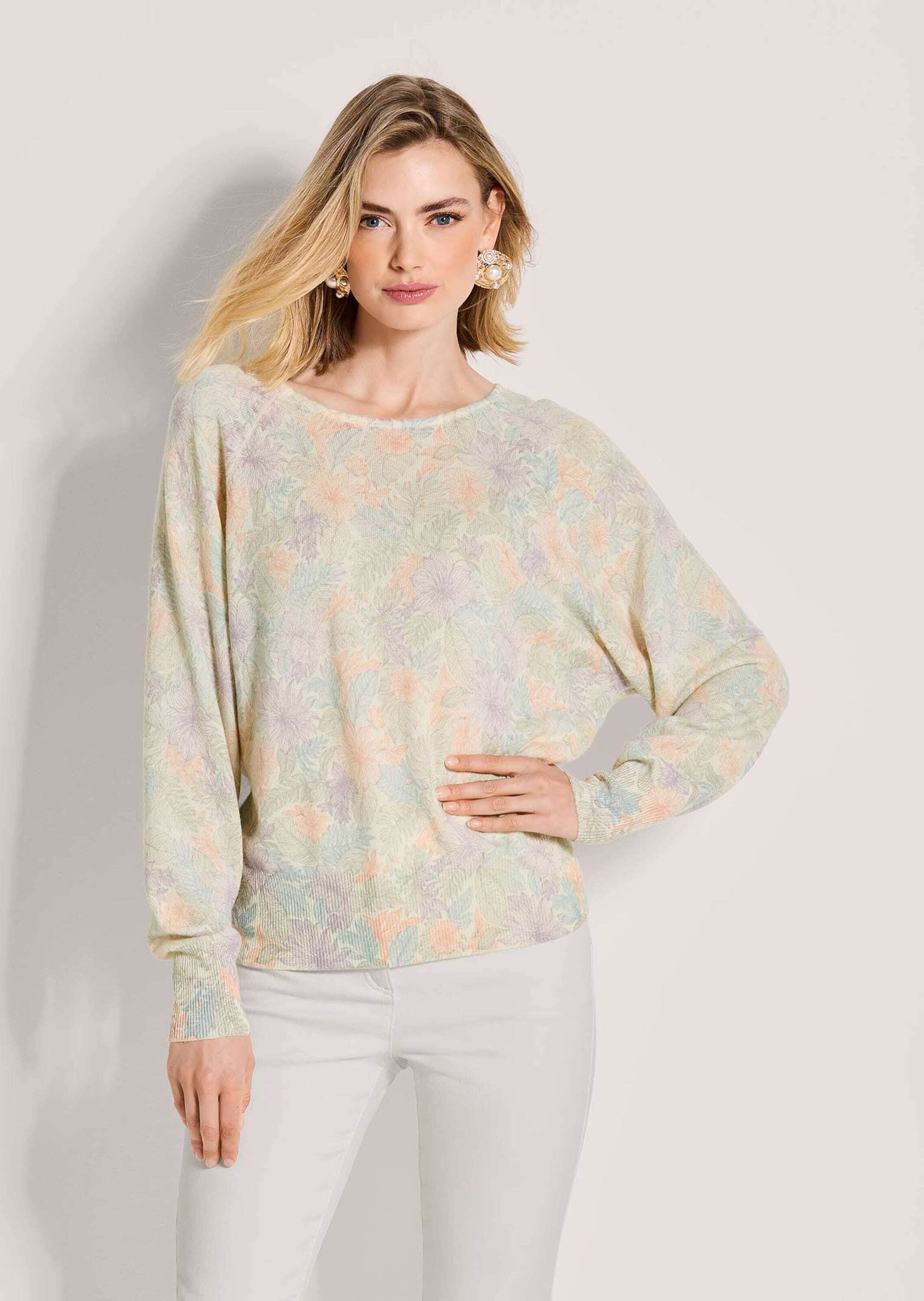 MADELEINE Longpullover »Kaschmirpullover Druckpullover mit zartem Blütenmuster« Fledermaus-Silhouette