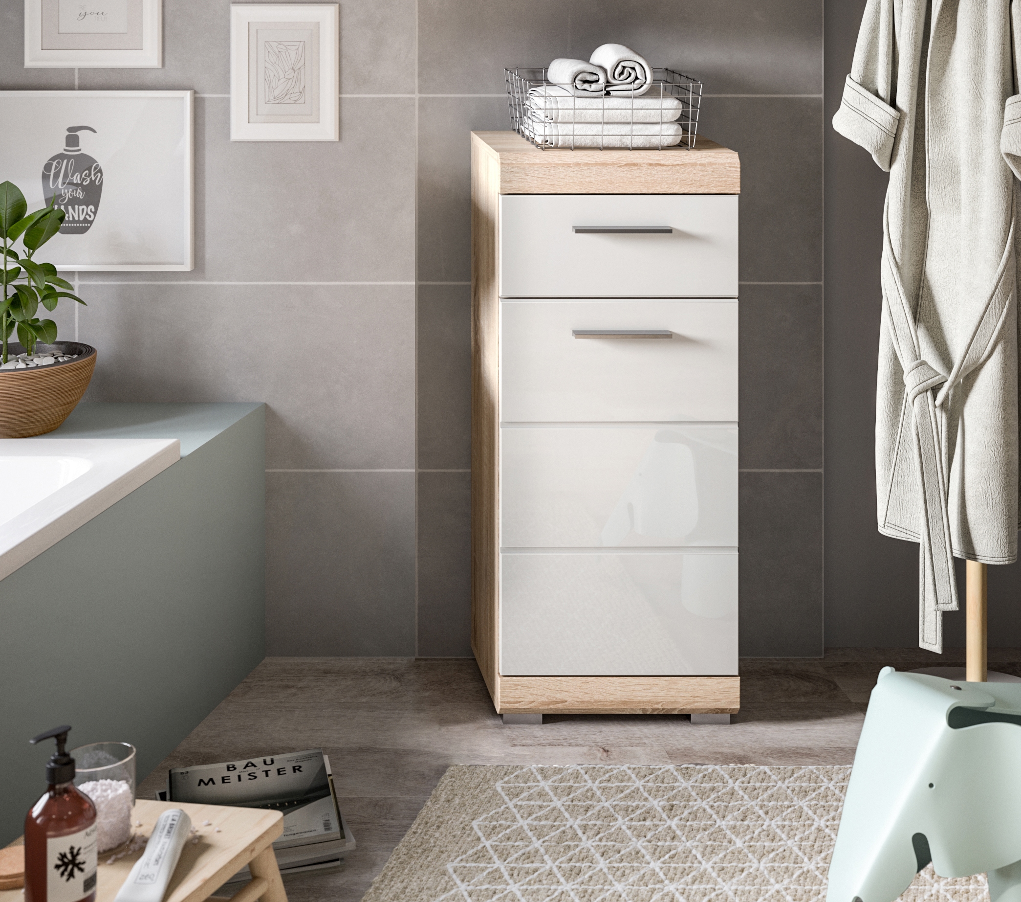 INOSIGN Unterschrank »Siena, Breite 37cm, 1 Tür, 1 Schubkasten, 2 Fächer, MDF-Front«, (1 St.), in verschiedenen Farben erhältlich, Badmöbel, Badschrank, Kommode, Bad