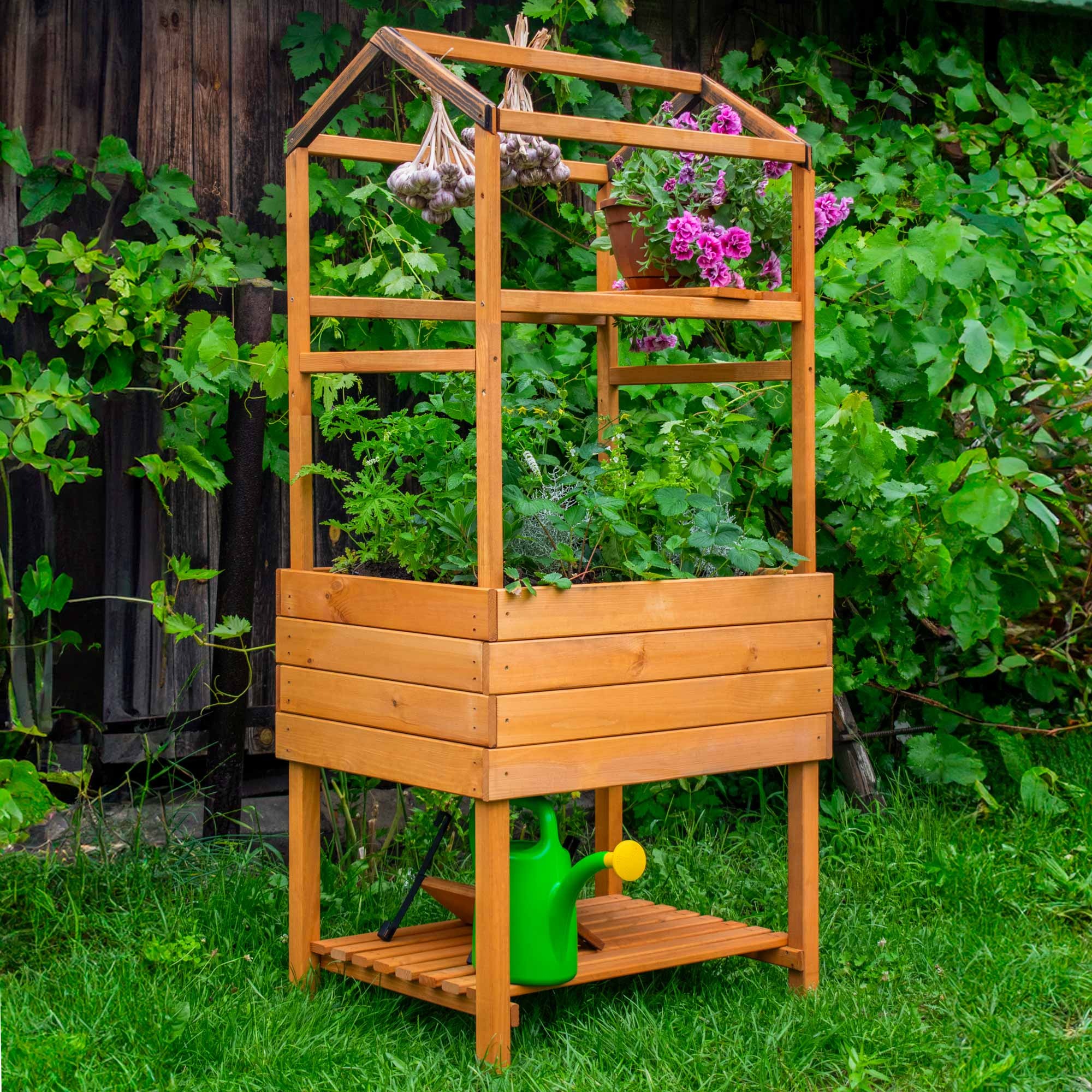 dobar Rankhilfe »Pflanzturm-Aufsatz für Hochbeet Kubus 2.0, mit Ablage, hellbraun« Außenmaße des Pflanzturm-Aufsatzes 74x54x89 cm (LxBxH)