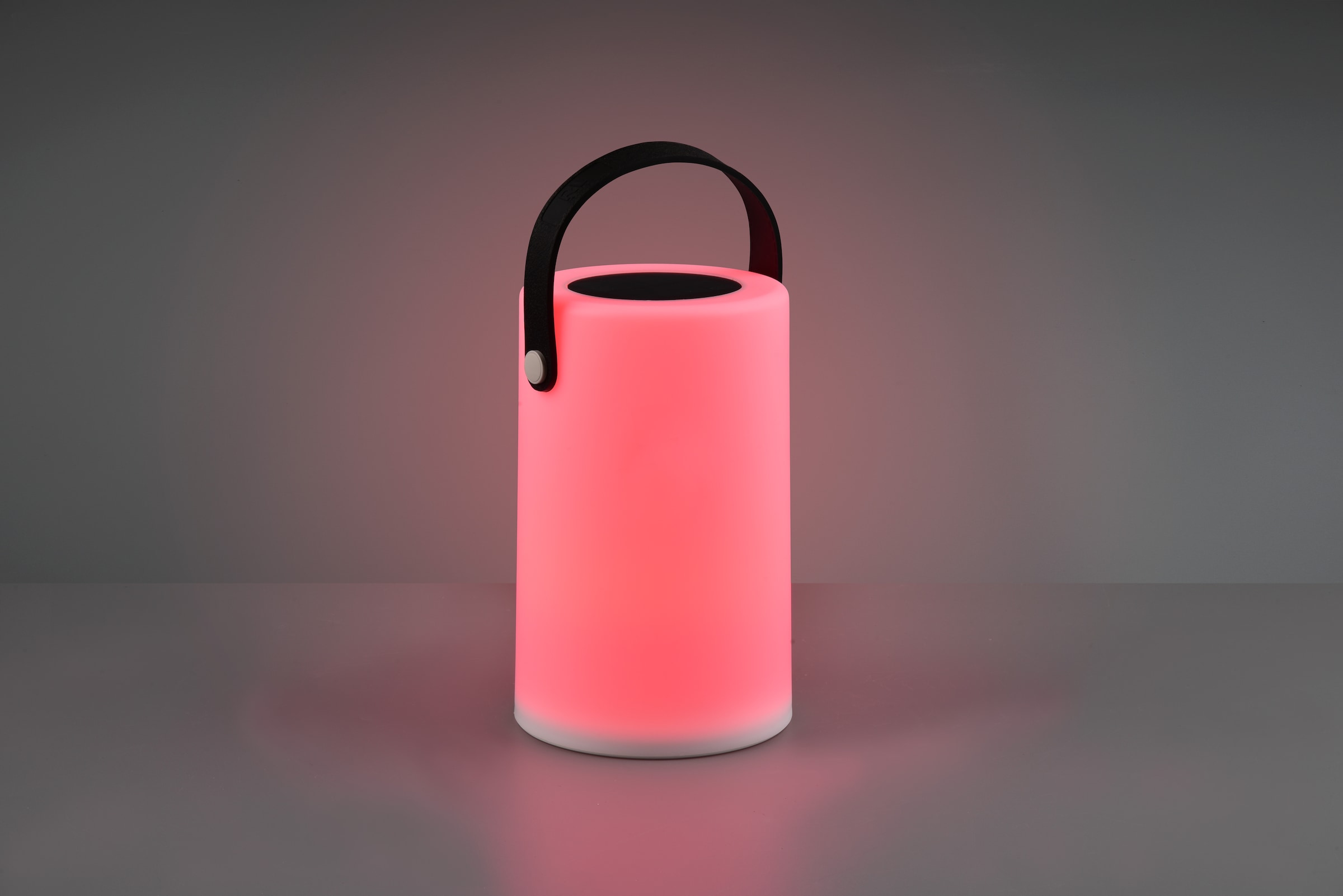 REALITY Leuchten LED Außen-Tischleuchte »GARCIA, Outdoor Tischlampe mit Tragegriff, Akku Solarbetrieb, IP44« LED-Board 1 Stk. Warmweiß USB-Ladeanschluss, RGBW Farbwechsel, Höhe 20 cm Ø 13cm, Schalter