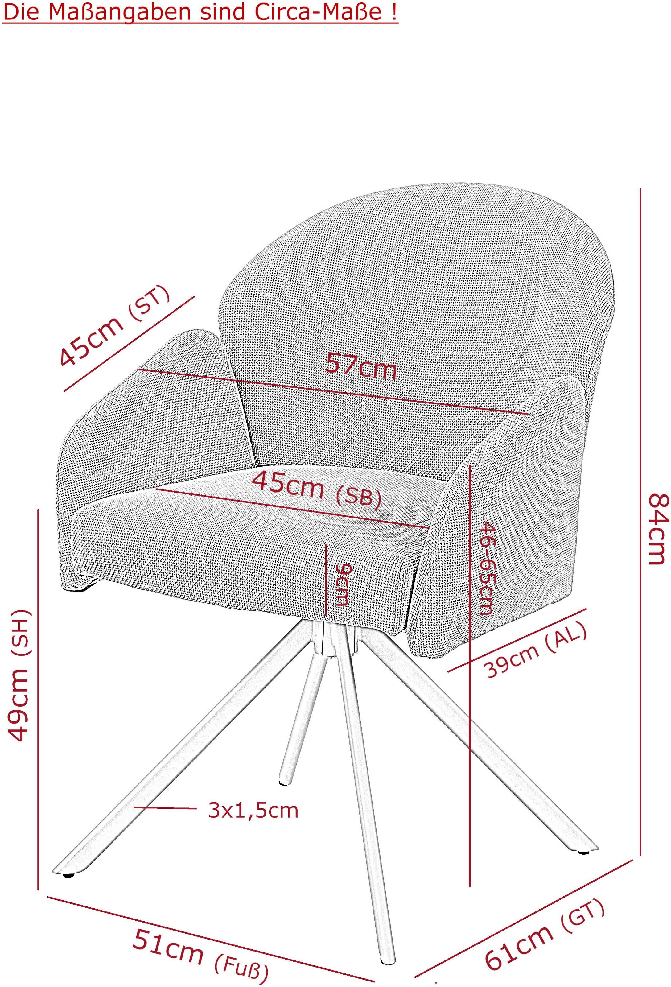 HELA Armlehnstuhl »HOLLY« (Set) 2 Stk.360° drehbar, Armlehnen, Gestell angepasst, Swing Back Komfortrücken