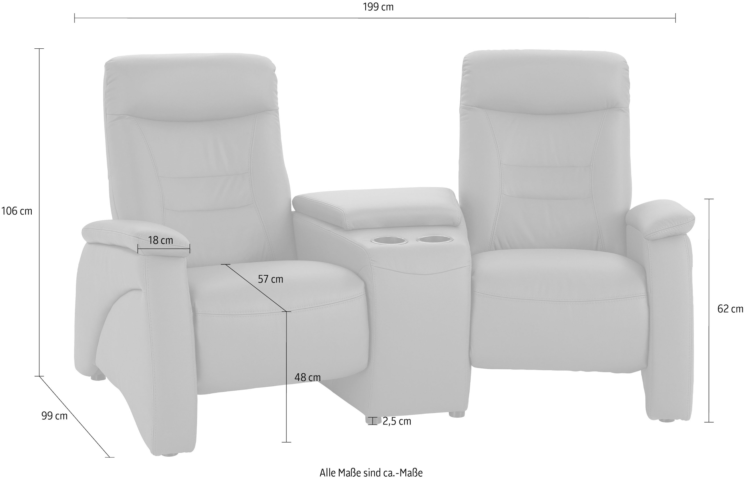 exxpo - sofa fashion 2,5-Sitzer »Ascoli, Kinosofa mit hohem Sitzkomfort, bequeme Armlehnen«, inkl. Relaxfunktion, mit Ablage und Staufach, hohe Rückenlehne