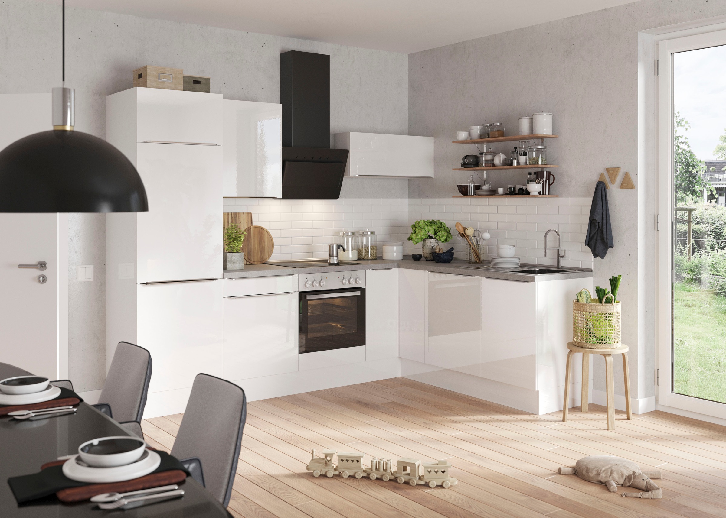 KOCHSTATION Winkelküche »KS-Aken« wahlweise mit E-Geräten und Stellvariante Spüle links oder rechts