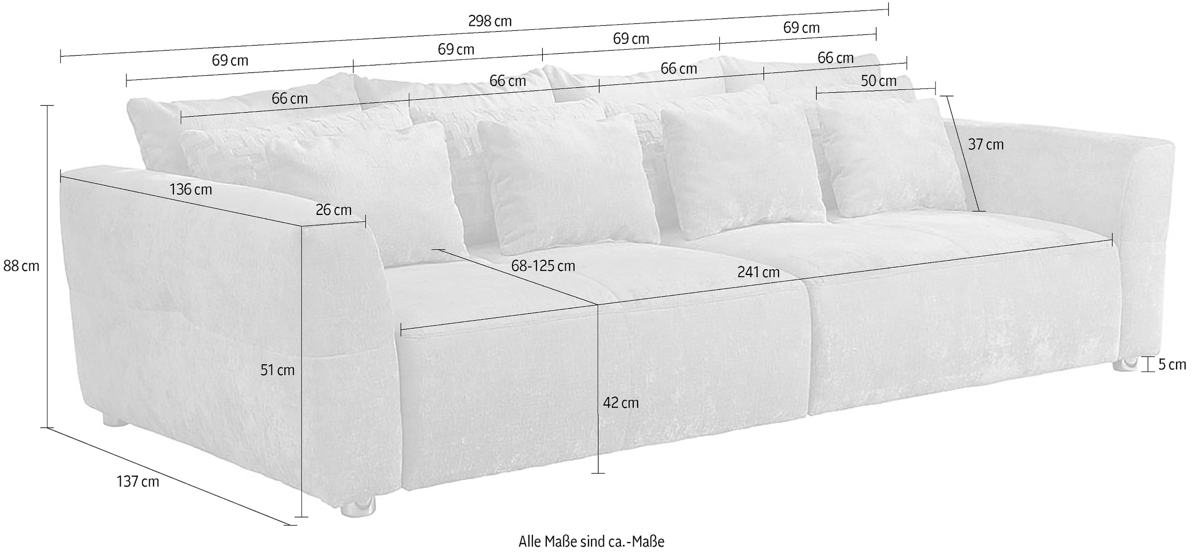 Jockenhöfer Gruppe Big-Sofa Gulliver, mit Federkernpolsterung und 12 Kissen