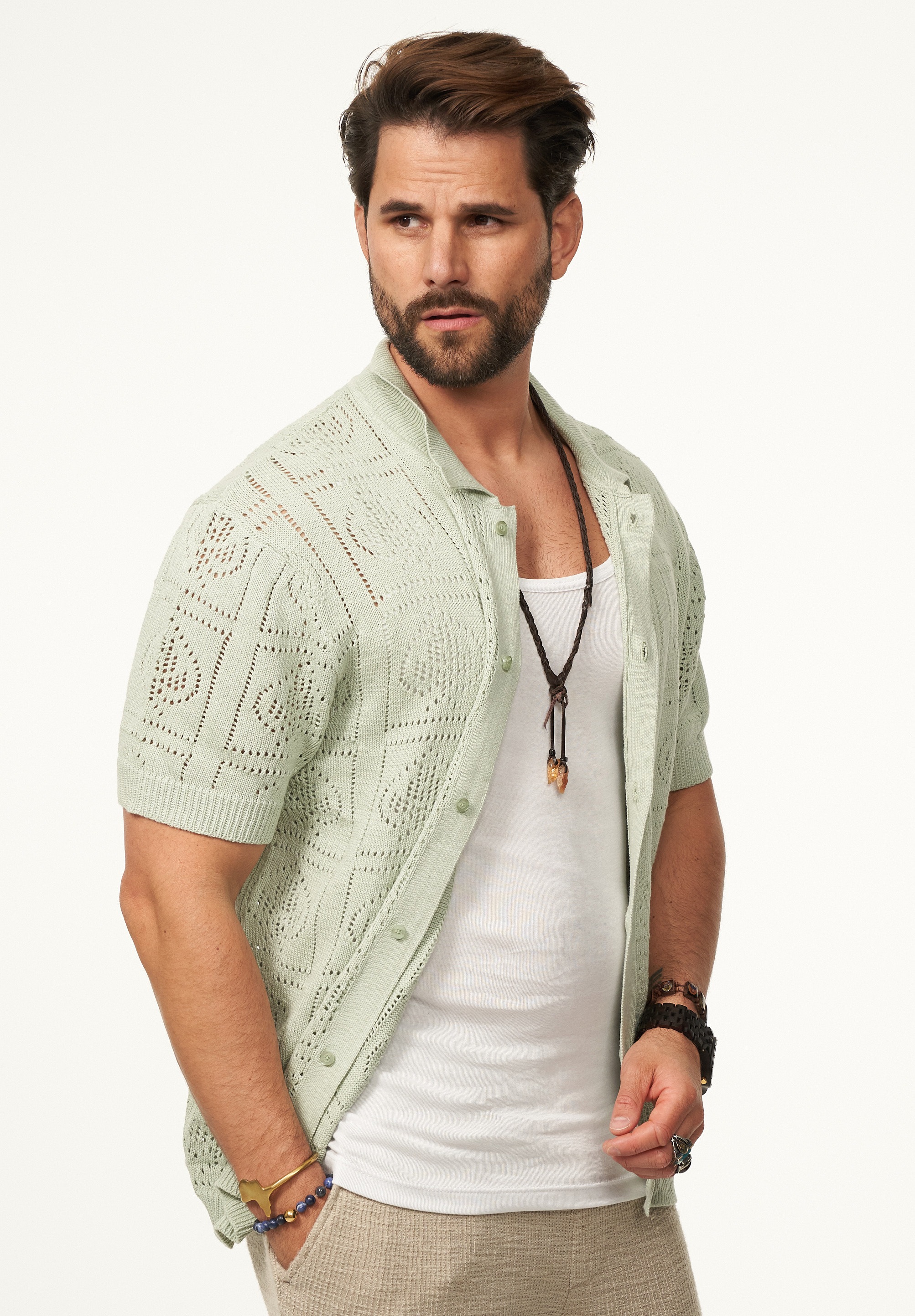 SOULSTAR Poloshirt »Kurzarm Strickhemd im Cardigan Stil mit Knopfleiste für Herren« Herren Kurzarm Strick Polo-Hemd Cardigan T-Shirt