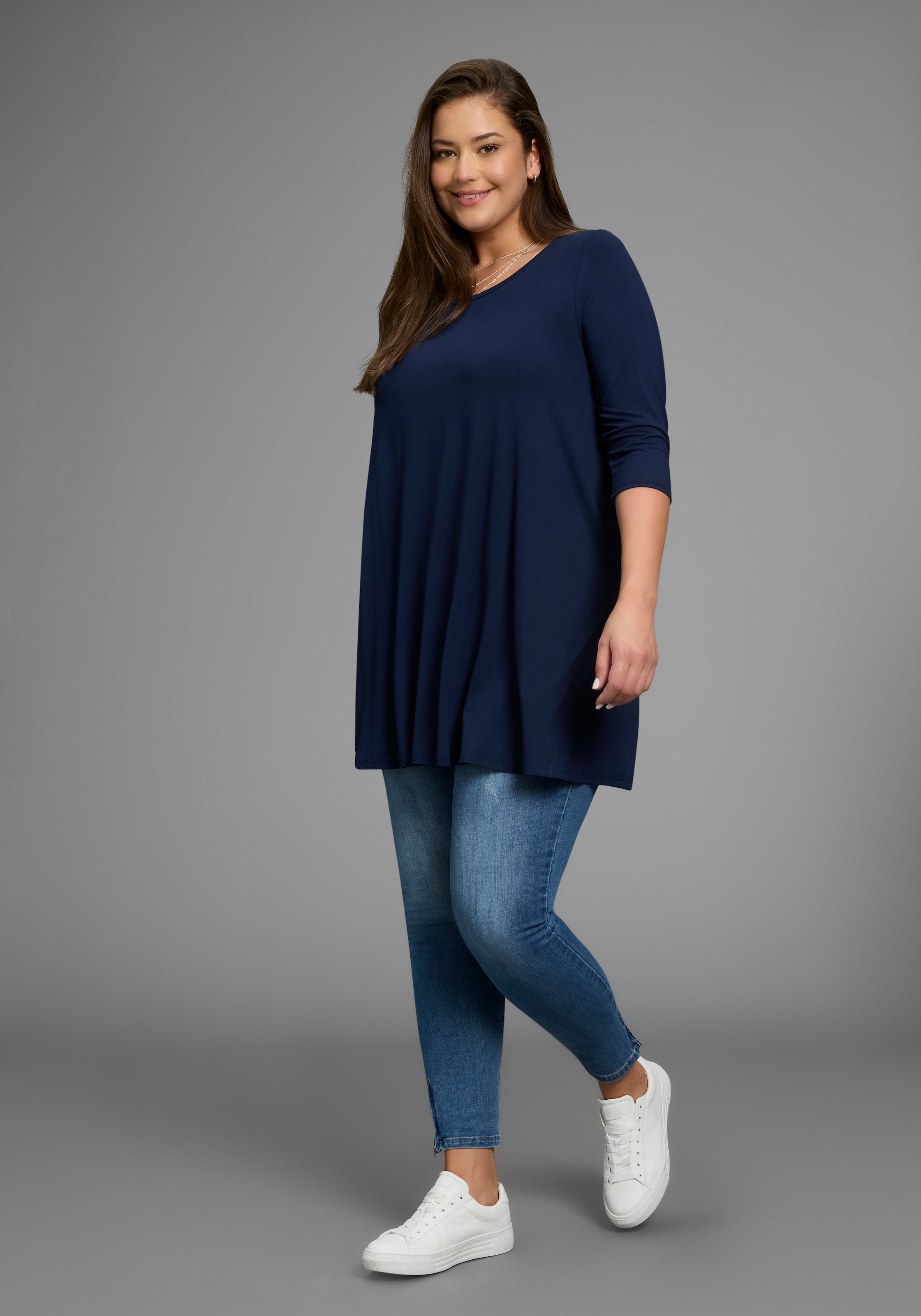 Laura Scott CURVE Tunikashirt, mit 3/4-Ärmeln in schmeichelnder A-Linie – GROSSE GRÖSSEN