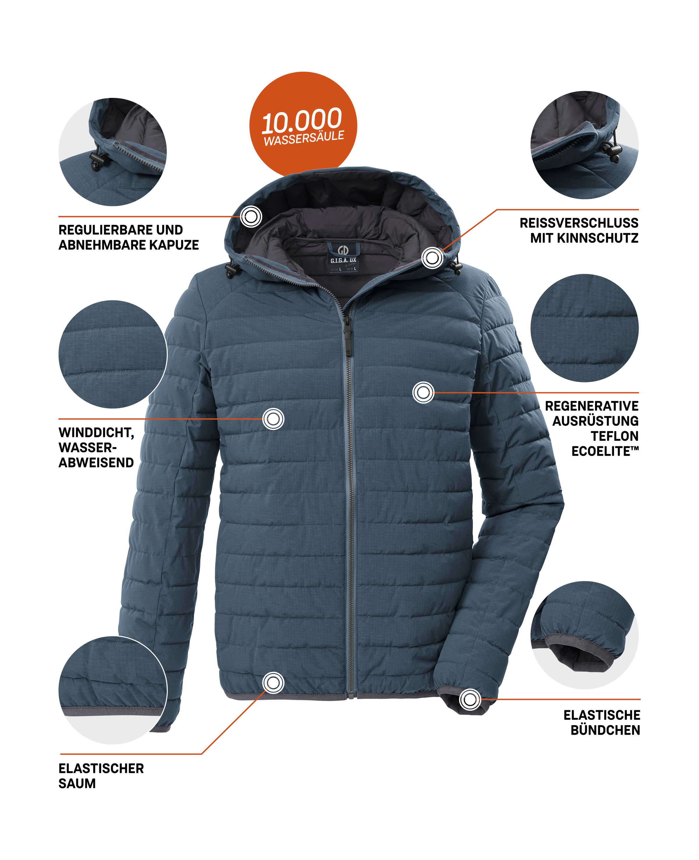 G.I.G.A. DX by killtec Steppjacke »GS 86 MN QLTD JCKT« Schmale, wasserabweisende Herren Steppjacke mit abnehmbarer Kapuze