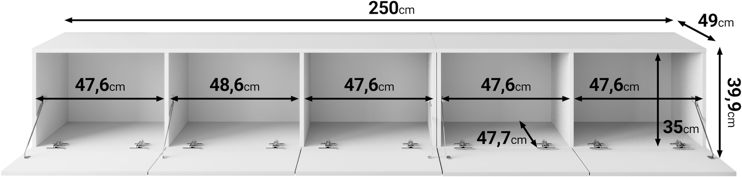 OTTO home Lowboard »Denver 250 cm für bis zu 98-Zoll TVs - Weltmeisterschaft im XXL Format« Wahlweise mit oder ohne offenes Fach in der Mitte