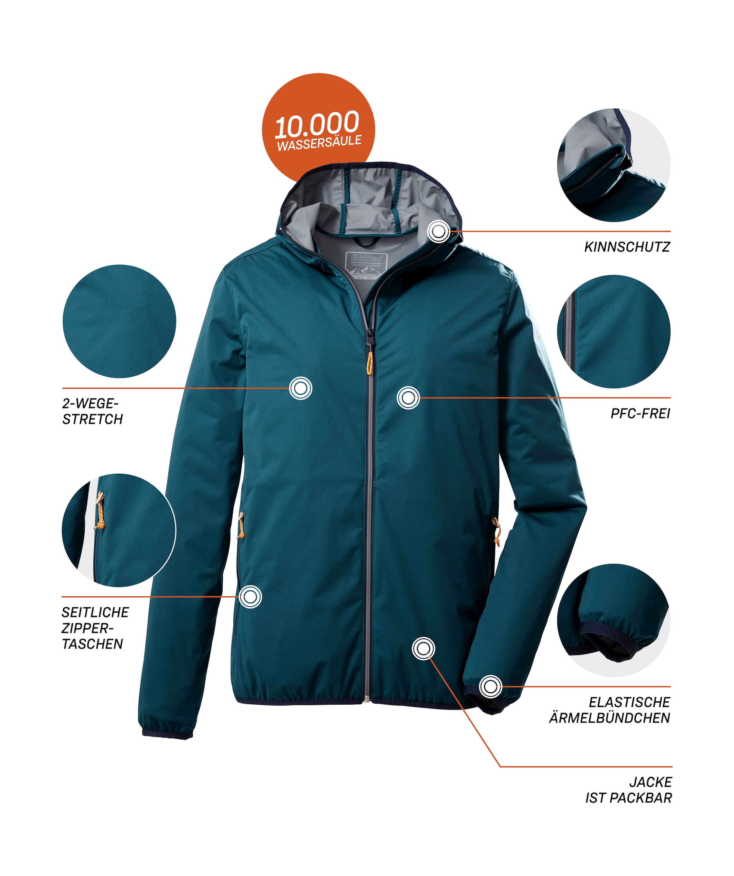 Killtec Outdoorjacke »KOS 60 MN JCKT«, Herrenjacke: Leicht, wasserdicht, atmungsaktiv, packbar, mit Stretch