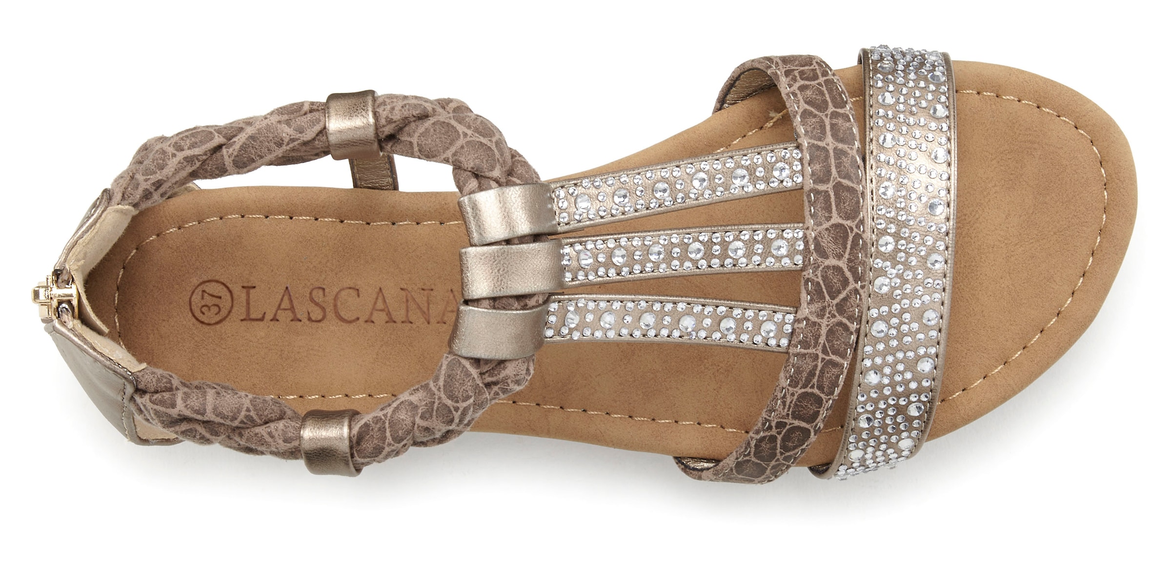 LASCANA Sandale »Sommerschuh«, mit Glitzersteinen, kleiner Keilabsatz, Sandalette, Sommerschuh VEGAN