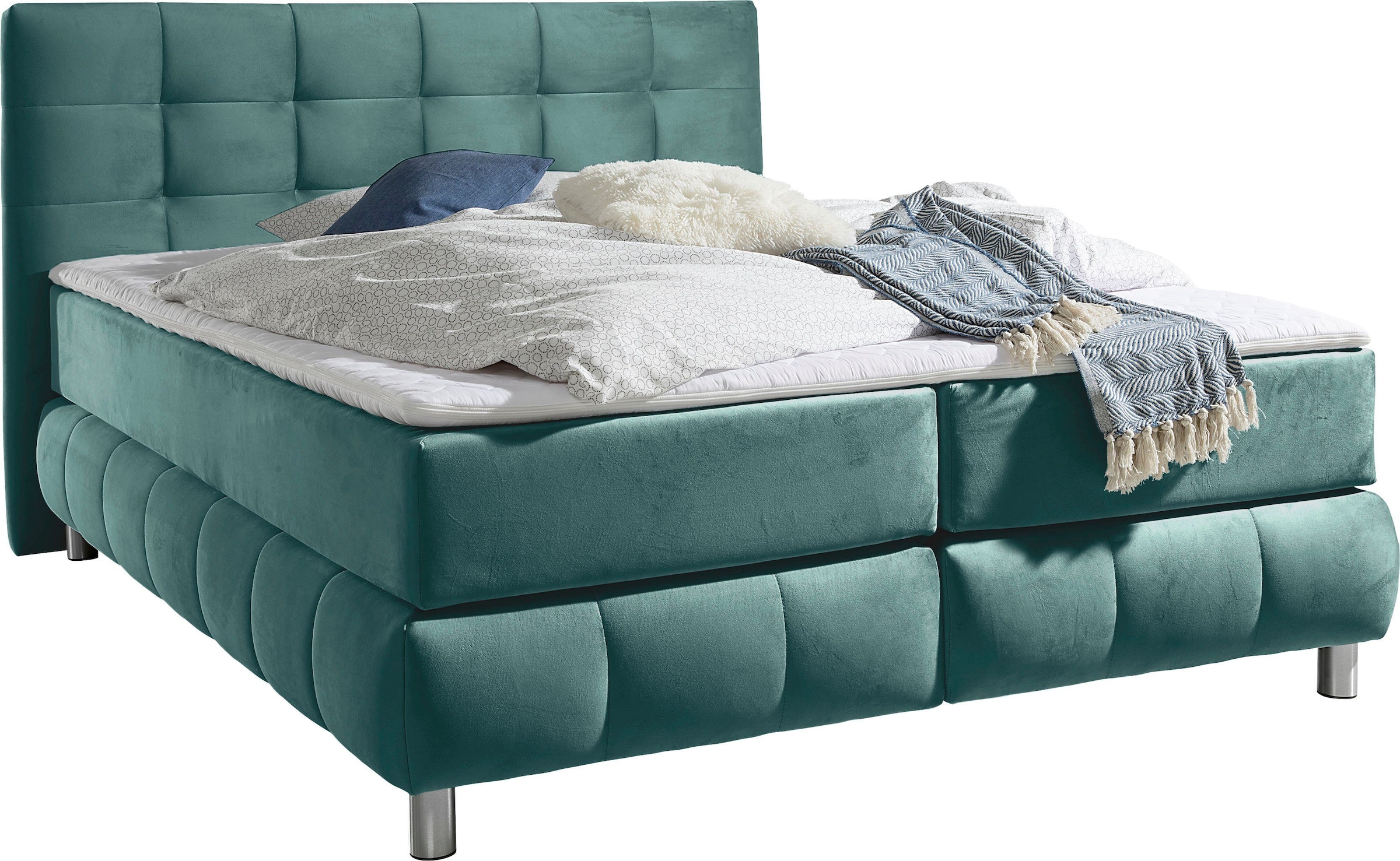 andas Boxspringbett »Salo XXL«, in Samtoptik oder Struktur, 6 Breiten in Überlänge 220cm, 4 Härtegrade