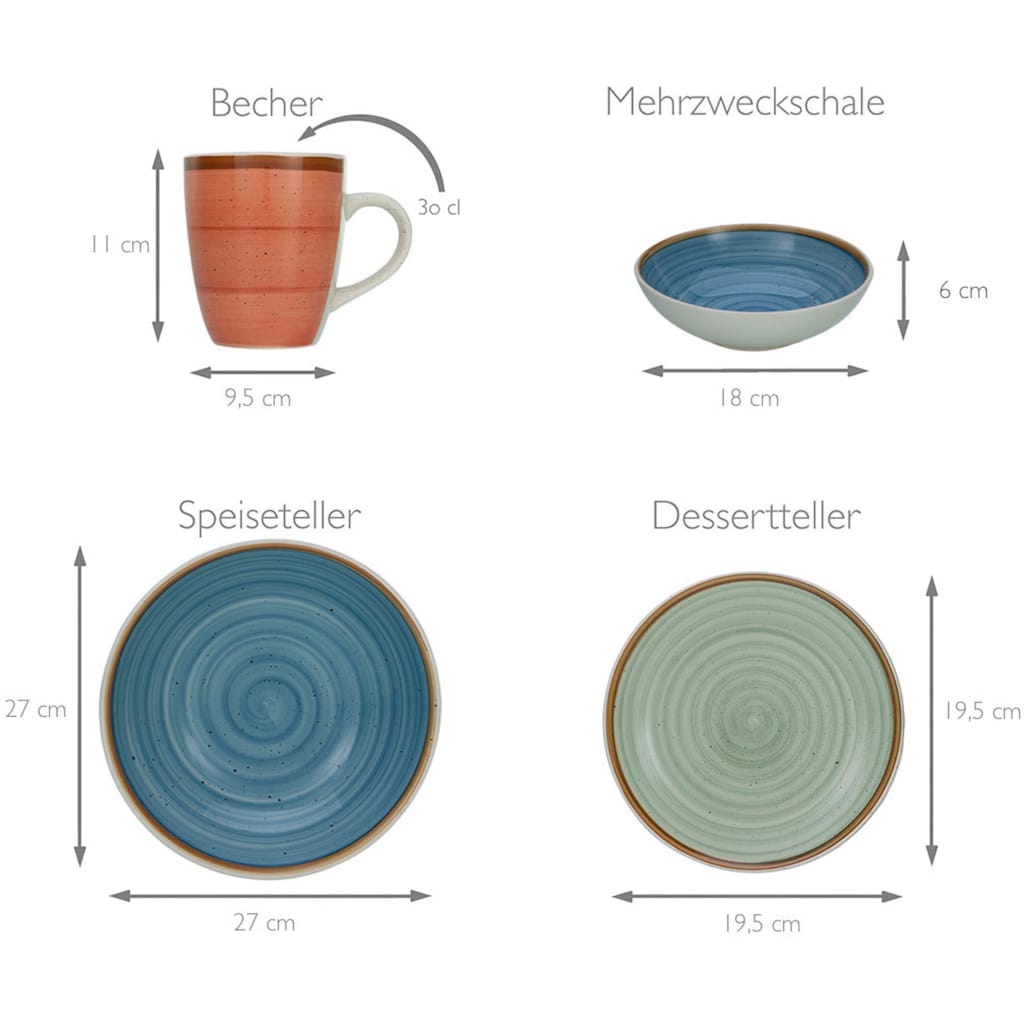 CreaTable Kombiservice »Geschirr-Set Country«, (Set, 24 tlg., Kaffeeservice und Tafelservice im Set, für 6 Personen)