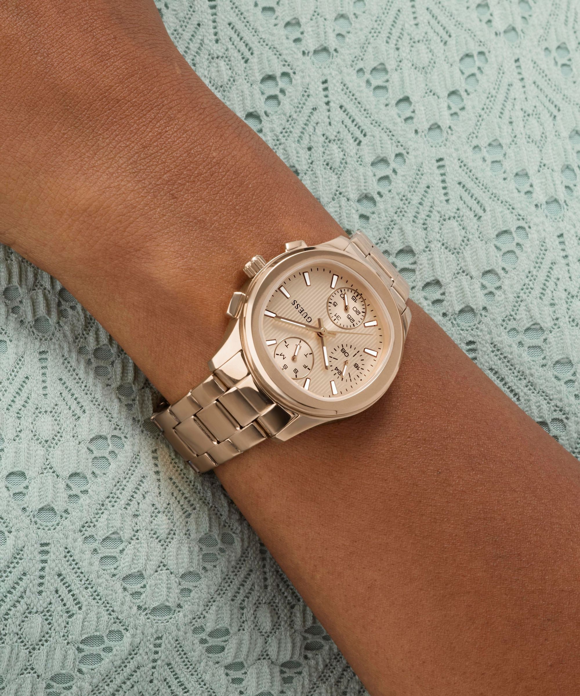 Guess Multifunktionsuhr »BIRDIE« Quarzuhr, Armbanduhr, Damenuhr, Edelstahlarmband, analog, Wochentag