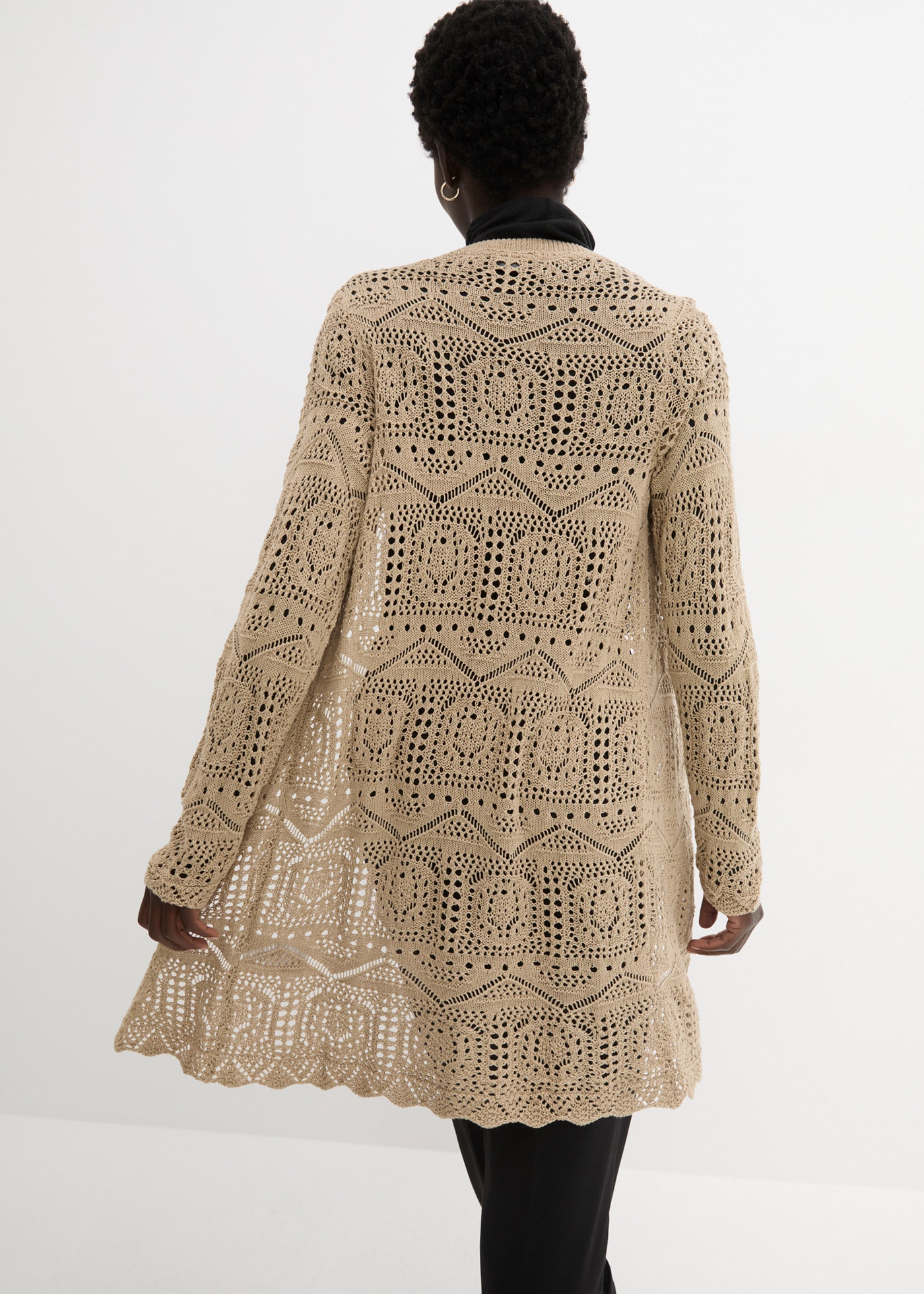 bonprix Longstrickjacke 1 tlg. lockere und offene Passform, mit femininem Lochmuster, casual Stil