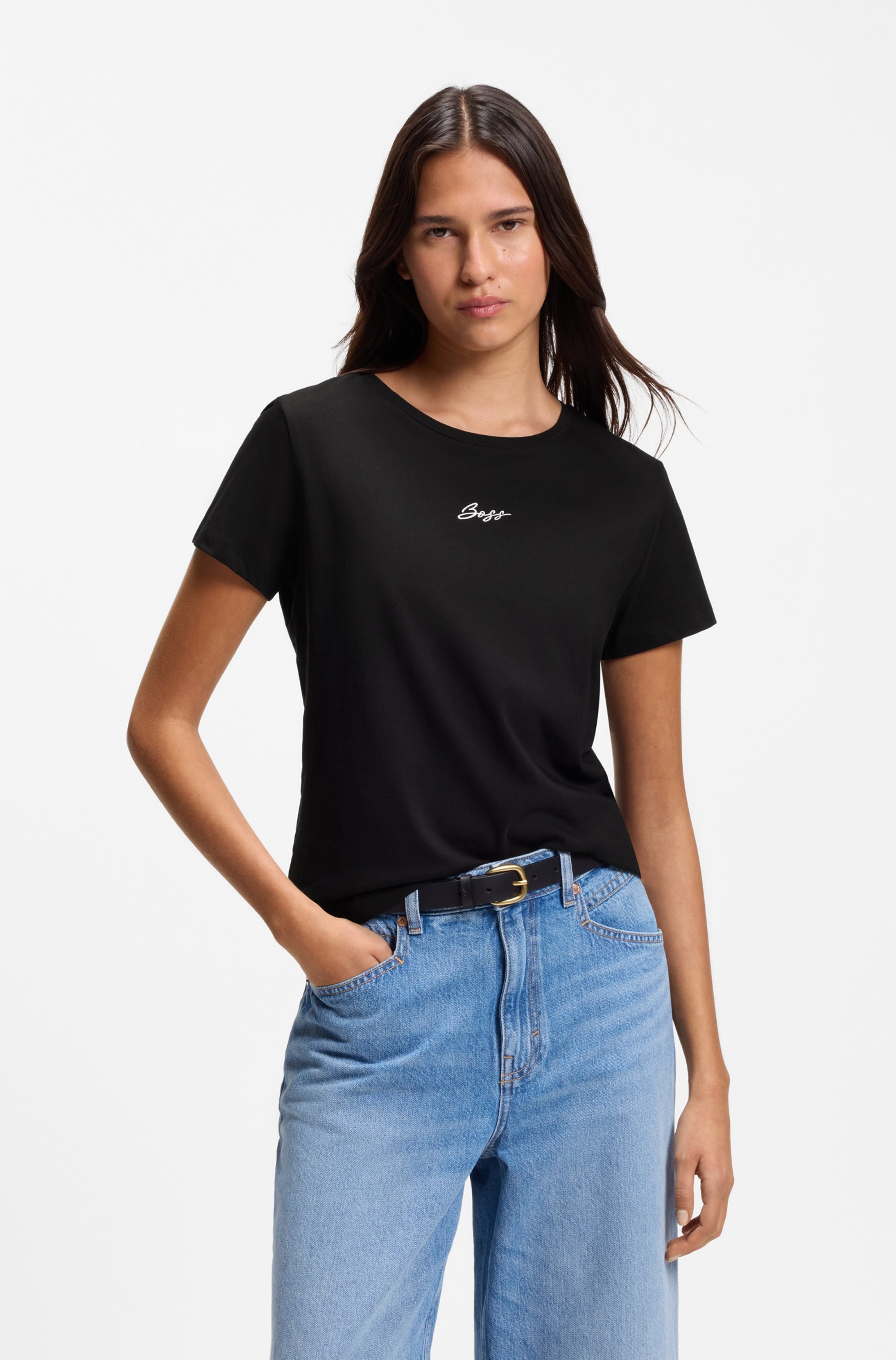 BOSS ORANGE T-Shirt »Elove Embro Premium Damenmode« mit Rundhals, Slim Fit