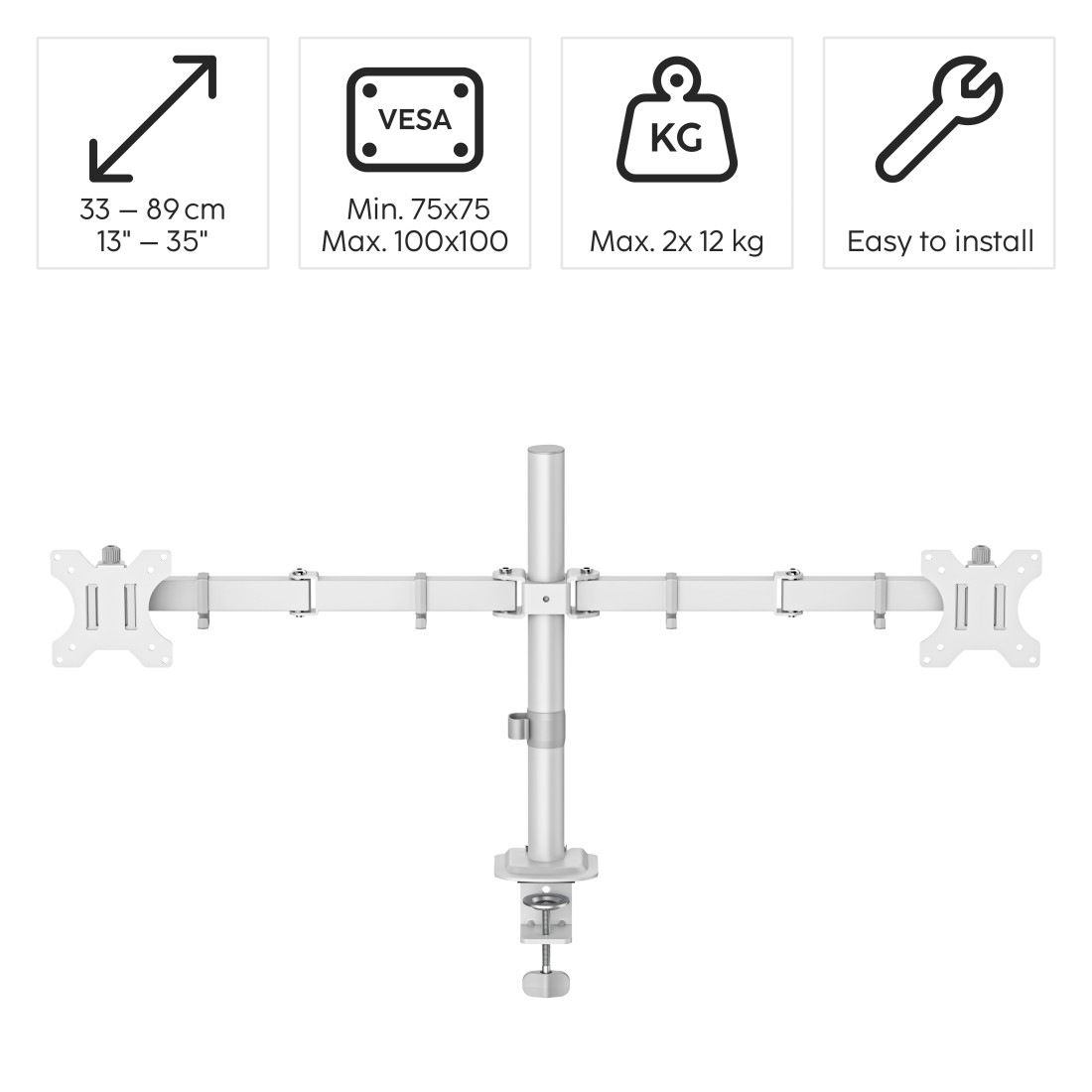 Hama Monitor-Halterung »Doppelmonitorhalterung höhenverstellbar für 13-35 Zoll« bis 89 cm Zoll 2 Monitore, 360° Rotation, VESA, Kabelmanagement, ausziehbar