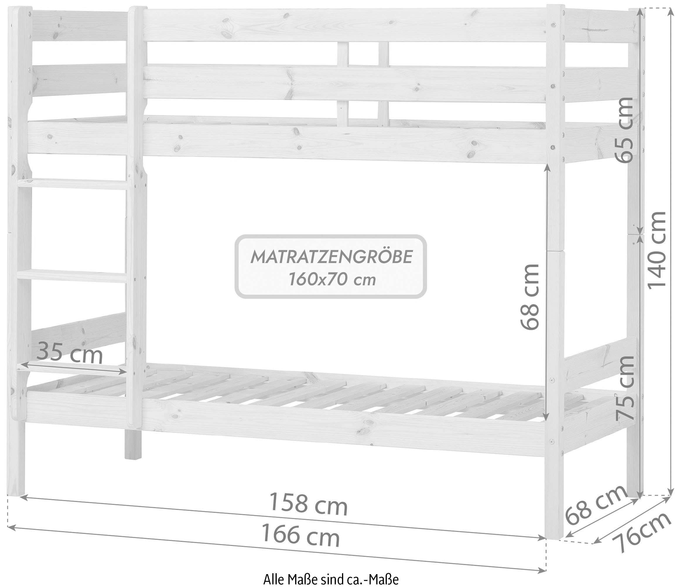 Hoppekids Etagenbett »ECO Comfort Kinderbett 90x200 oder 70x160 aus Massivholz in 4 Farben«, TÜV, FSC und Nordisches Umweltzeichen – wahlweise mit Matratzen