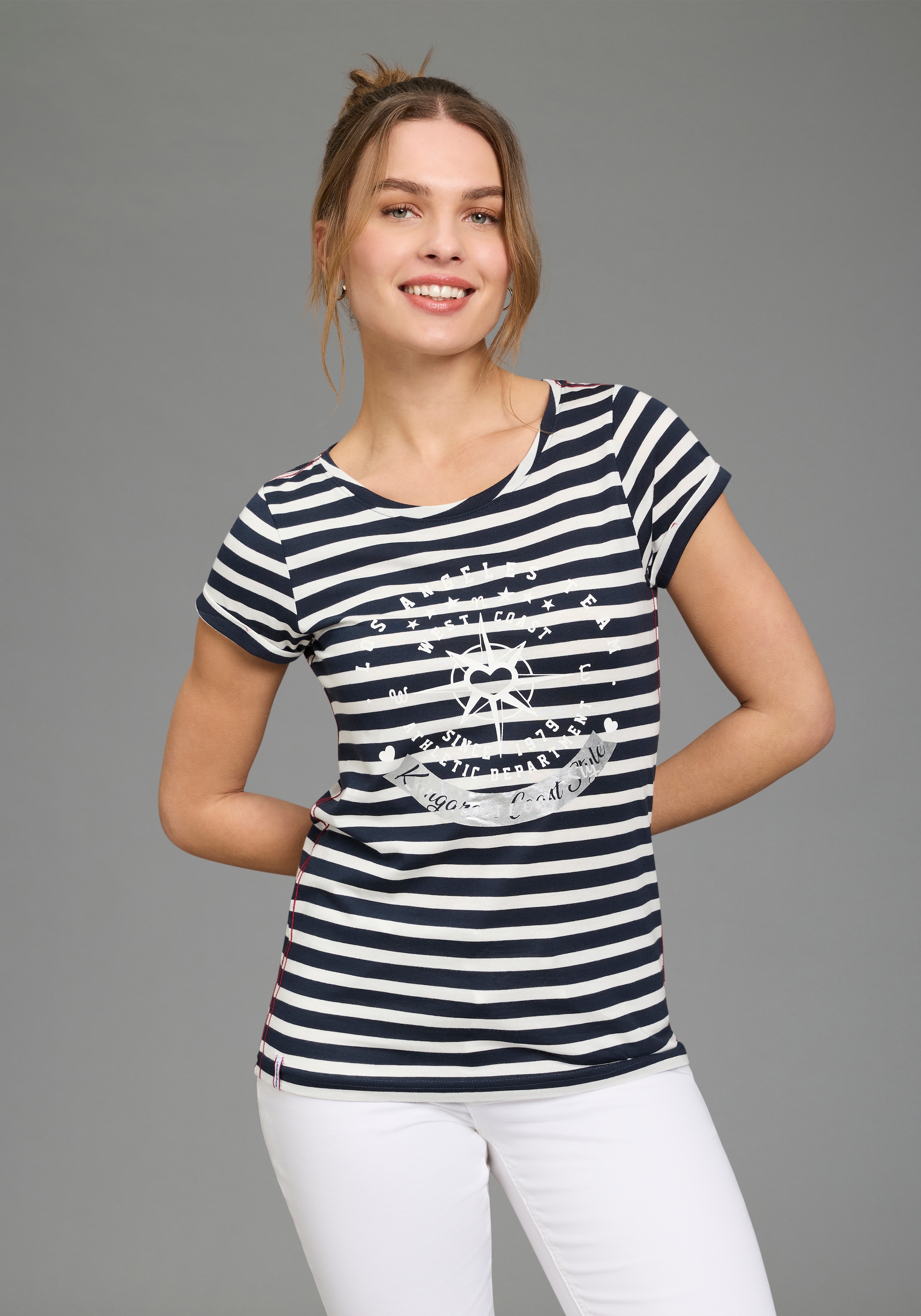 KangaROOS Print-Shirt Kurzarm,  figurbetonter Schnitt,  mit Metallic-Print