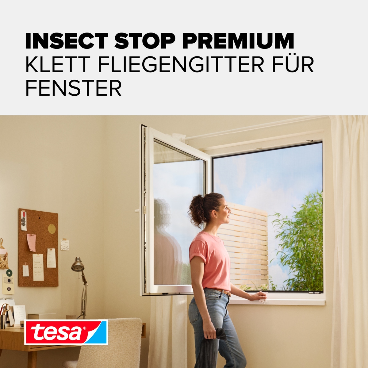 tesa Insektenschutz-Fensterrahmen »Insect Stop Comfort Fliegengitter für Fenster - 1.3 m x 1.3 m« Packung, Fliegennetz, Klettband, Andrück und Schneidehilfe, 1 Stk. tlg. Insektenschutzgitter - ohne Bohren - zuschneidbar