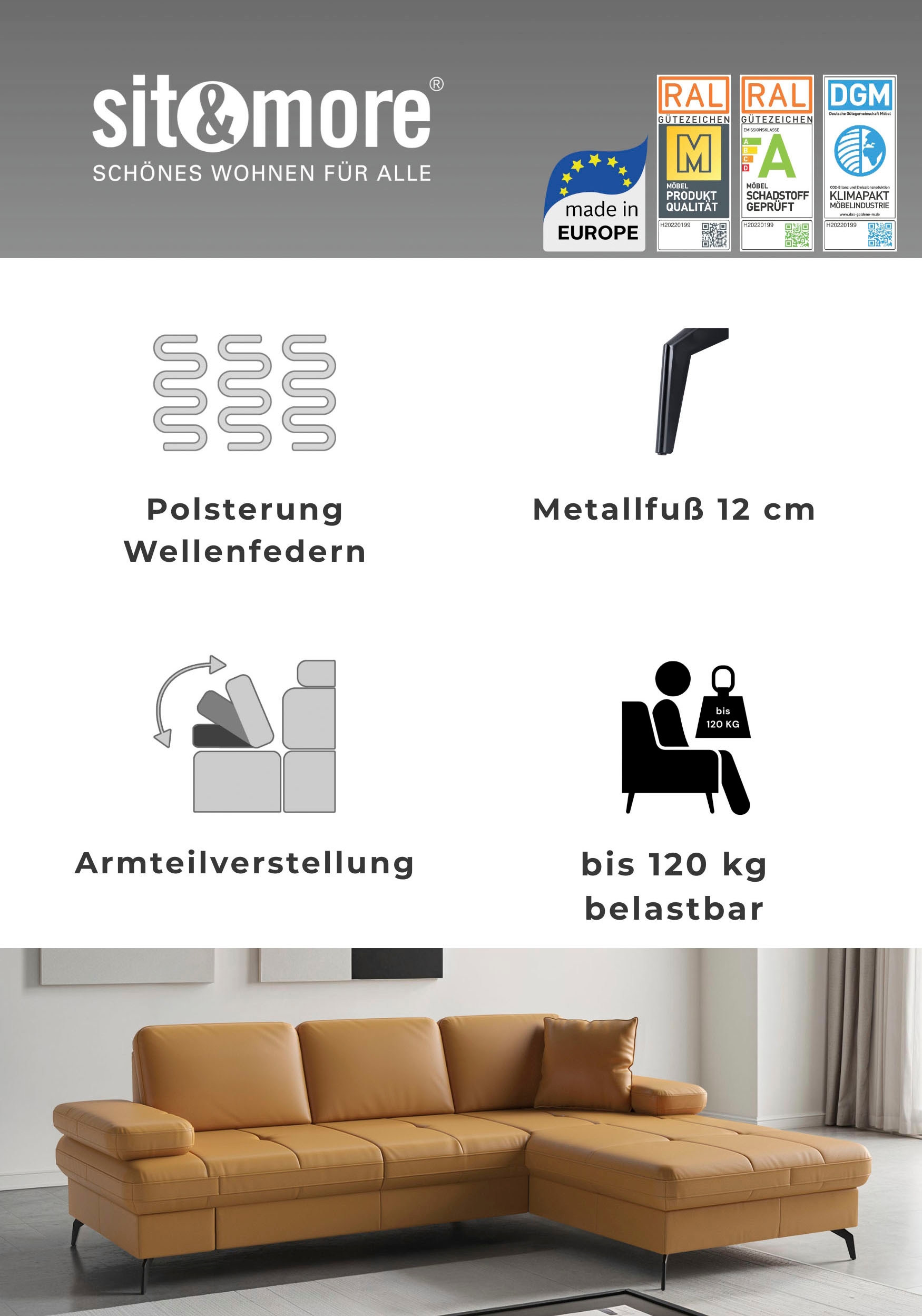sit&more Ecksofa »Morris Jubi« mit Armteilfunktion & 1 Zierkissen, optional Bettfunktion