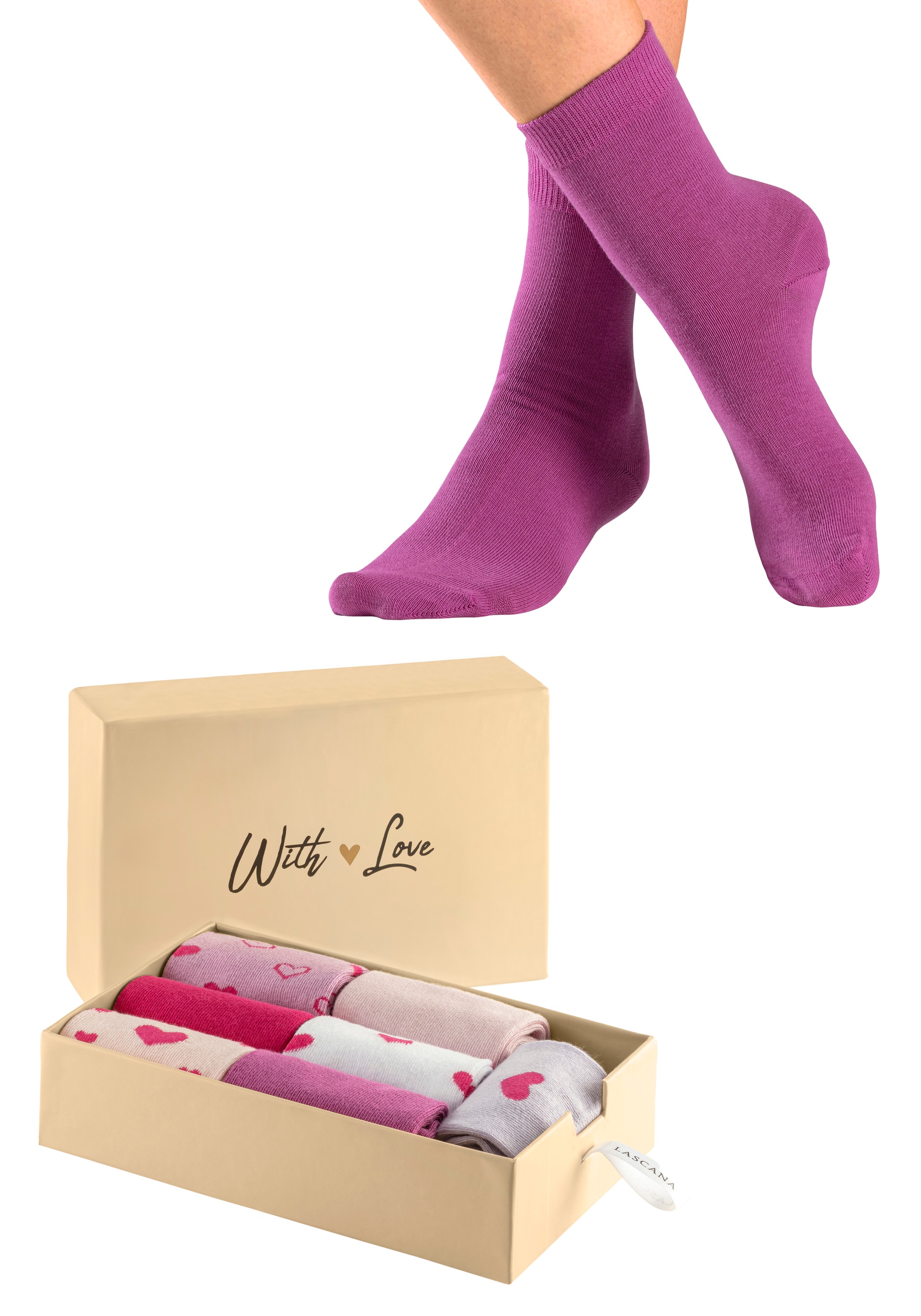 LASCANA Basicsocken »Valentine`s Day«, (Box, 7 Paar), in Geschenk Box  online bestellen