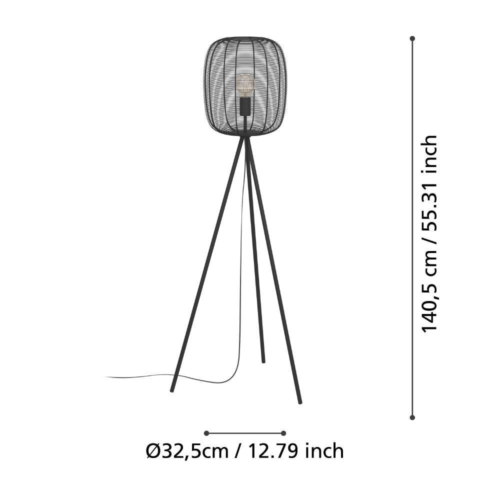 EGLO Stehlampe »RINROE«, 1 flammig, Leuchtmittel E27 | ohne Leuchtmittel, Stehleuchte, Standleuchte Dreibein, Metall in schwarz, Wohnzimmerlampe