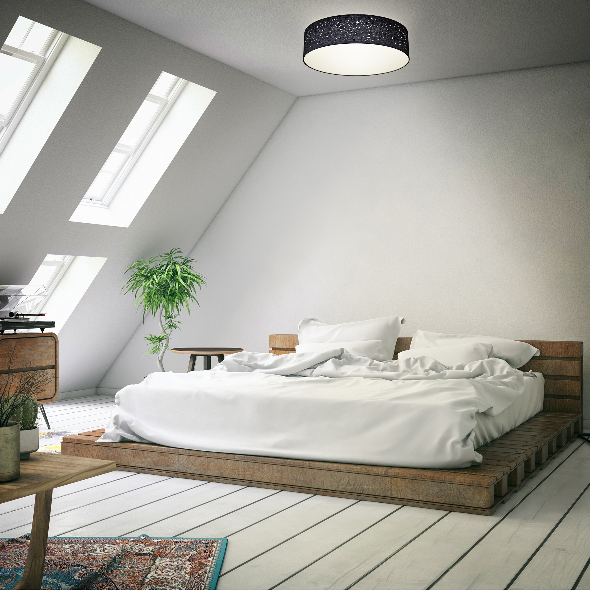 B.K.Licht Deckenleuchte, 1 flammig, Leuchtmittel E27 | ohne Leuchtmittel, Textil-Sternenhimmel, Schwarz, 2-flammig E27, Stoffdeckenleuchte rund