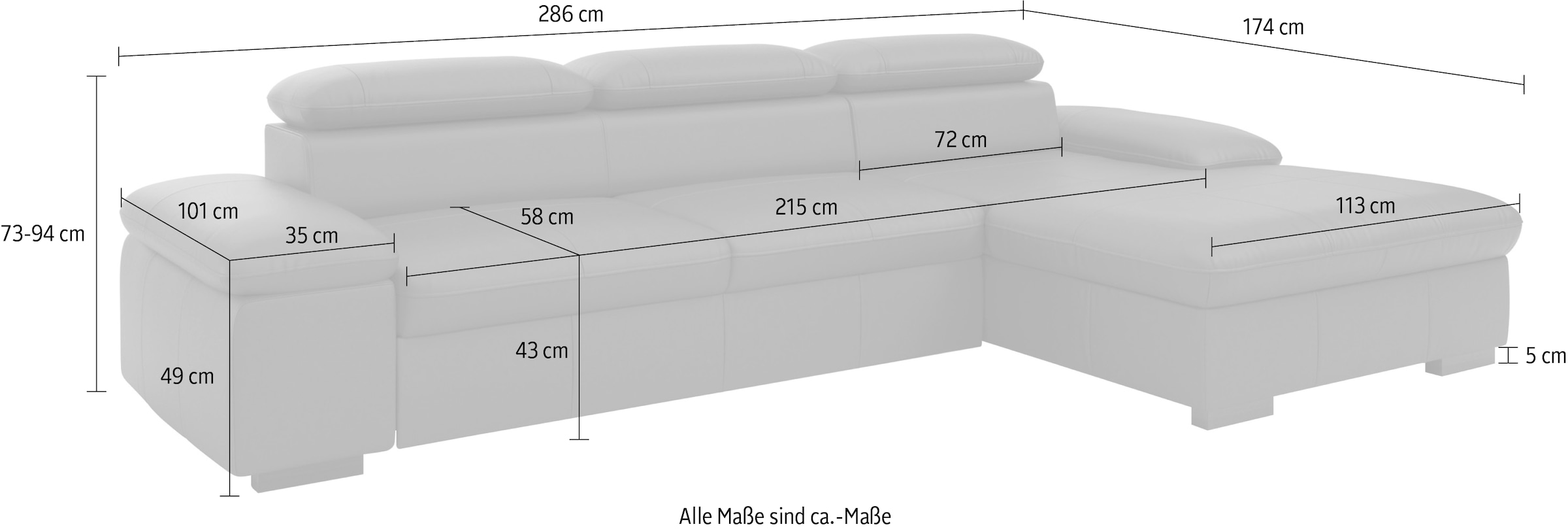 Home affaire Ecksofa »Alberto L-Form«, mit Kopfteilverstellung, wahlweise mit Bettfunktion