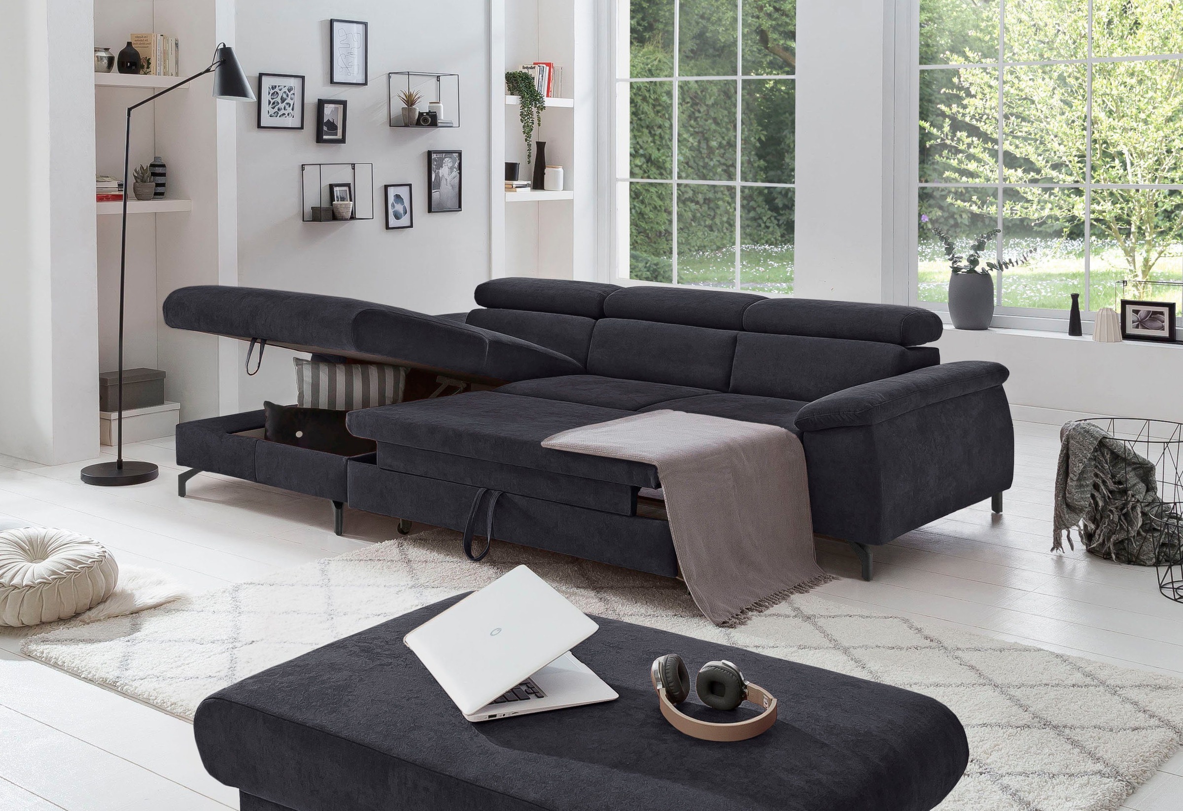 COTTA Polstergarnitur »Komaris L-Form«, (Set), Set bestehend aus: Ecksofa mit Kopfteilverstellung & Hocker