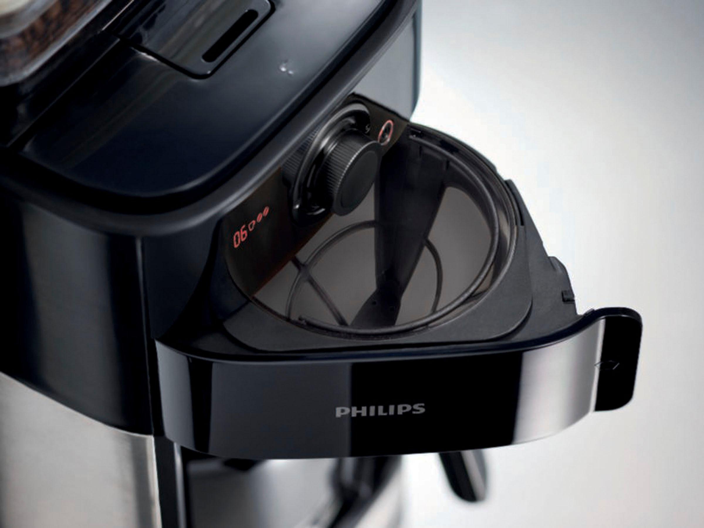 Philips Kaffeemaschine mit Mahlwerk »Grind & Brew HD7767/00«, 1,2 l Kaffeekanne, aromaversiegeltes Bohnenfach, edelstahl/schwarz