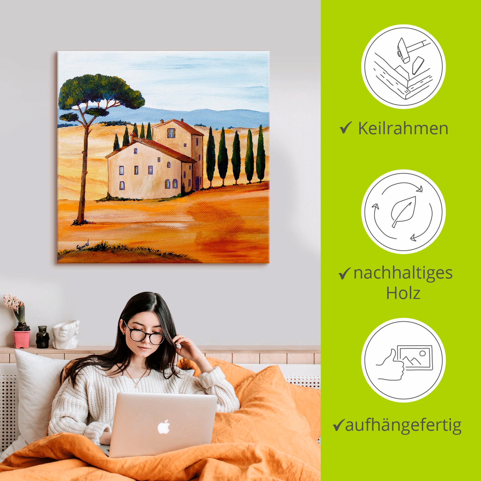 Artland Leinwandbild »Toskana modern 1« Europa 1 Stk. tlg. auf Holzrahmen gespannt