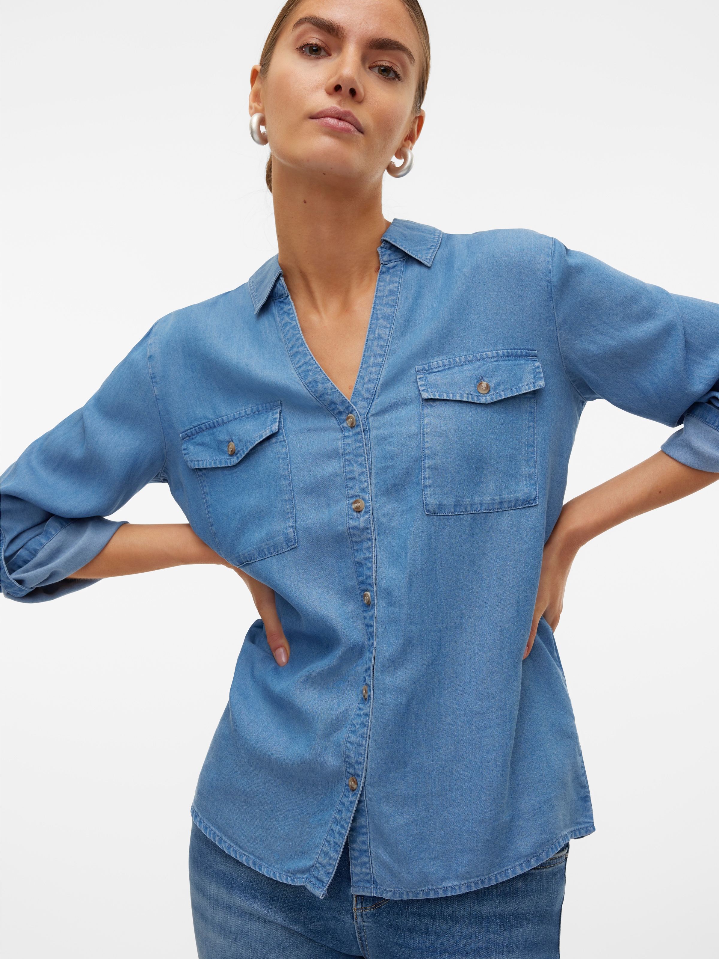 Vero Moda Hemdbluse »VMBREE 7/8 SLEEVE LOOSE TENCEL SHIRT GA«, im Denim-Look und mit Riegel am Arm