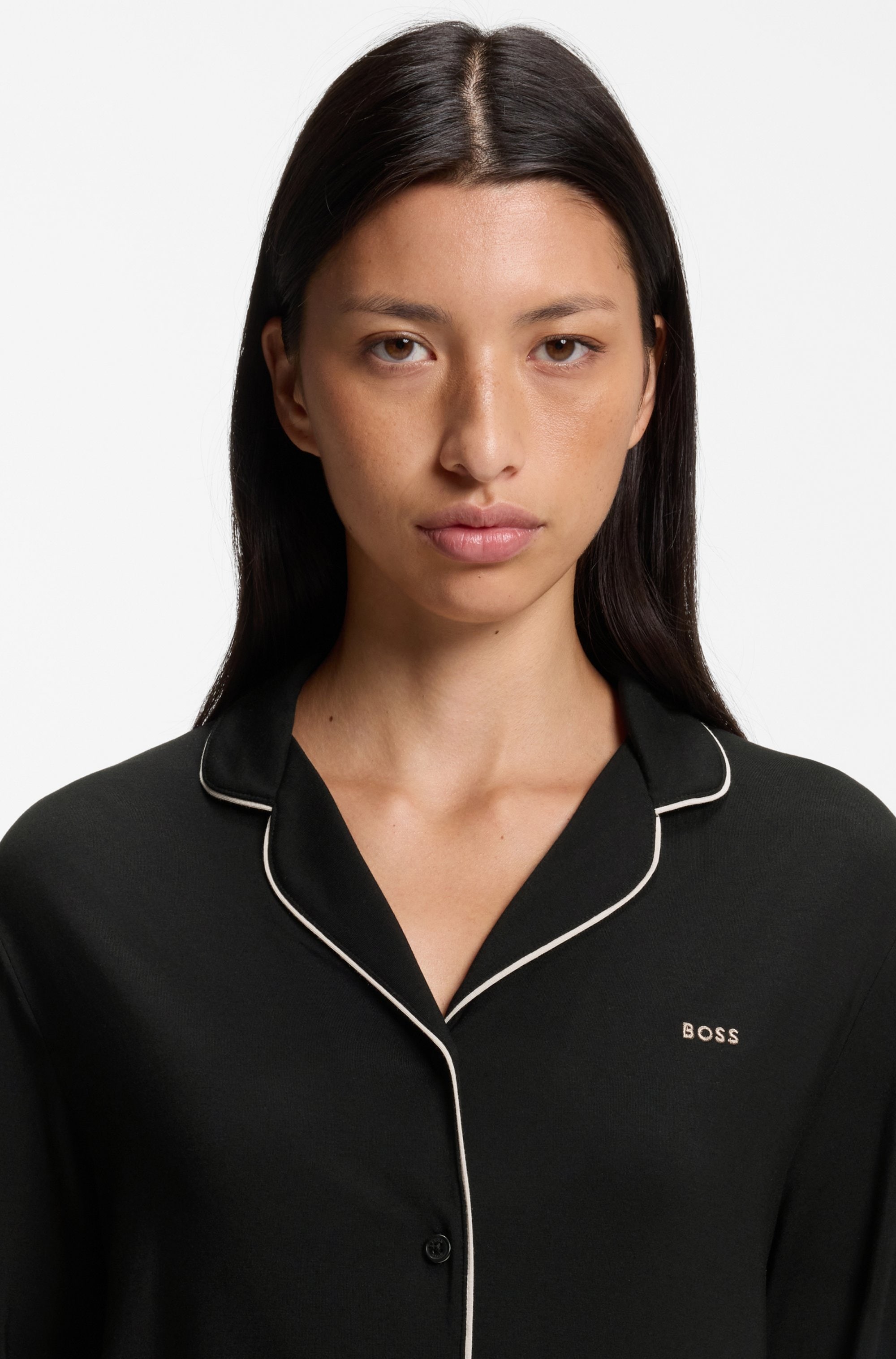 BOSS Pyjama »Dreamline_Long Set« aus Stretch-Jersey mit Logo-Stickerei