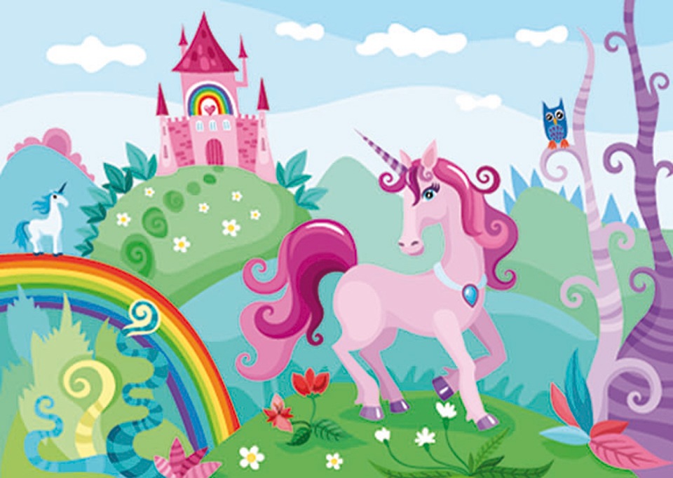 Papermoon Fototapete »Kids purple Unicorn«, matt, Vlies, 5 Bahnen, 250 x 180 cm