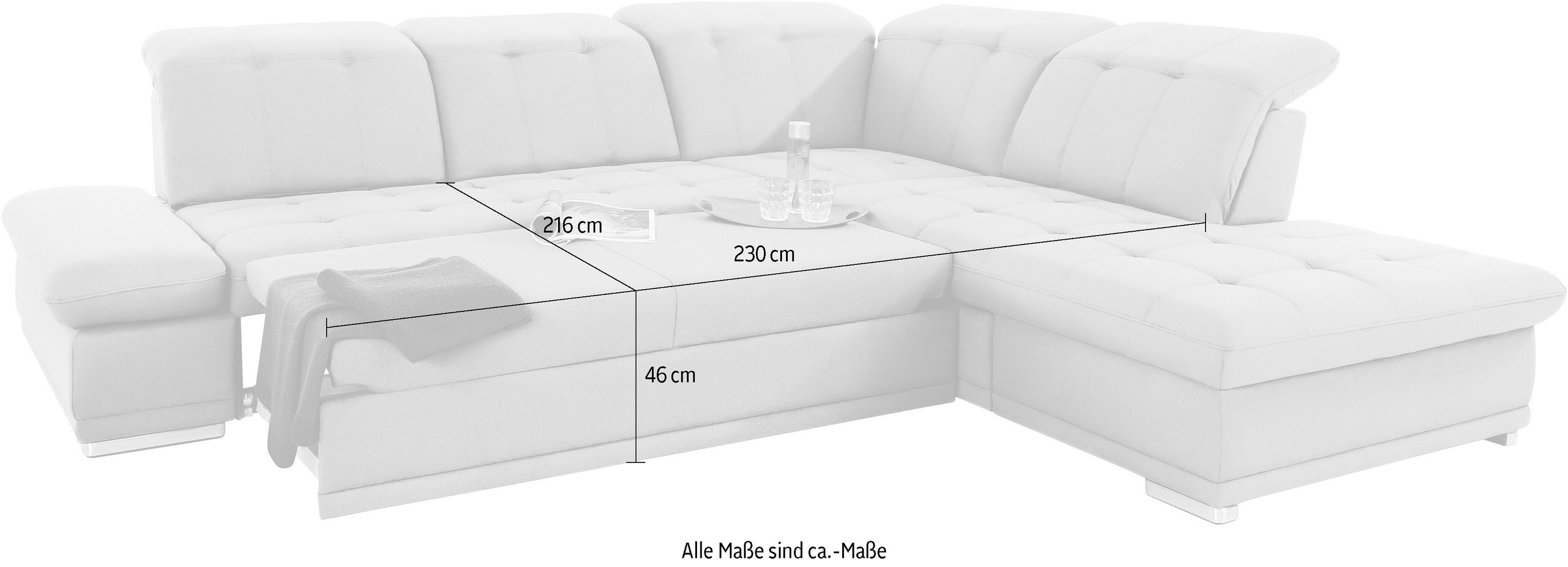 COTTA Ecksofa »Holiday L-Form mit Sitztiefen-, Armteil- und Kopfteilverstellung« wahlweise mit Bettfunktion & Bettkasten