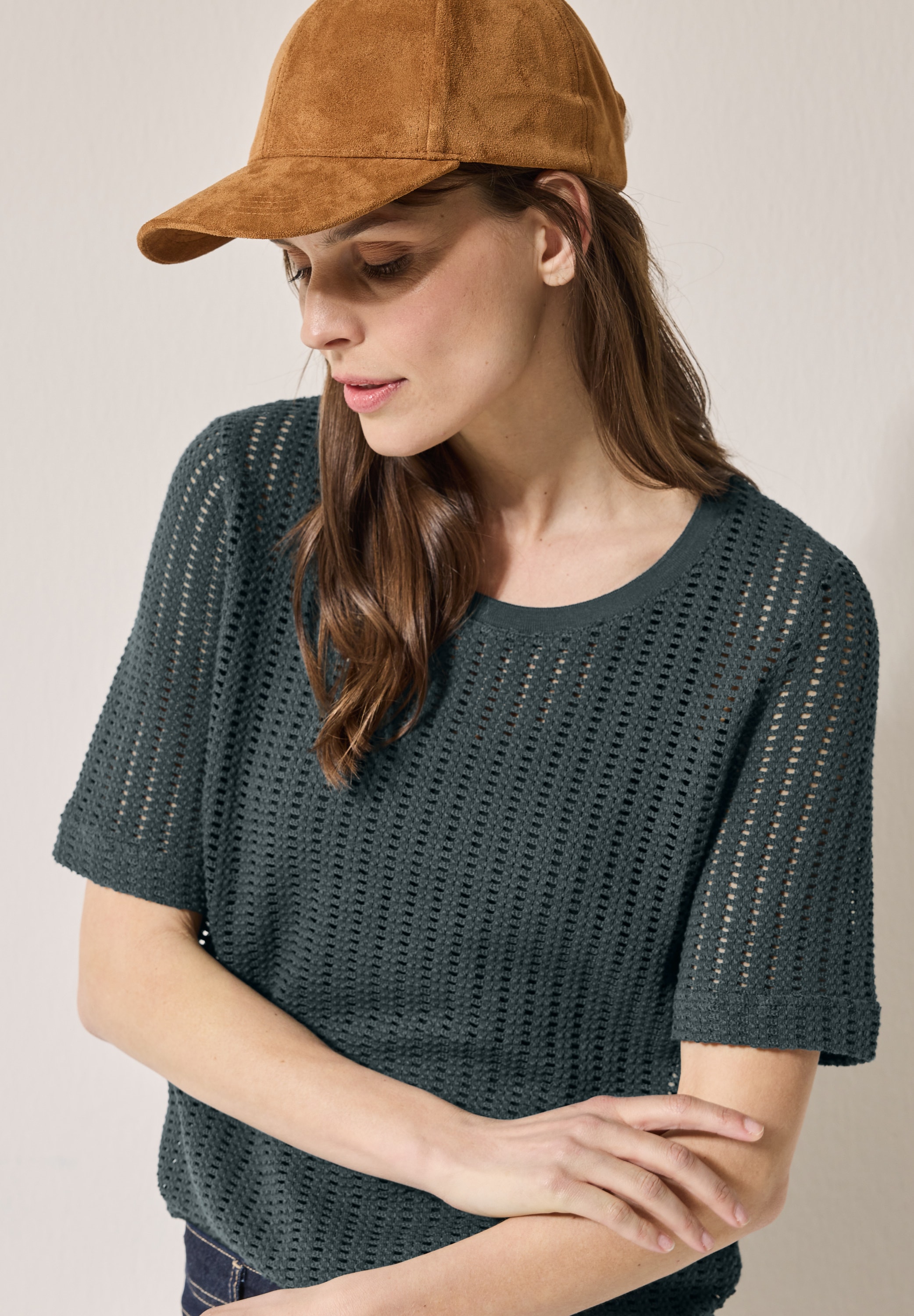 Cecil T-Shirt, mit Strickstruktur und Lochmuster