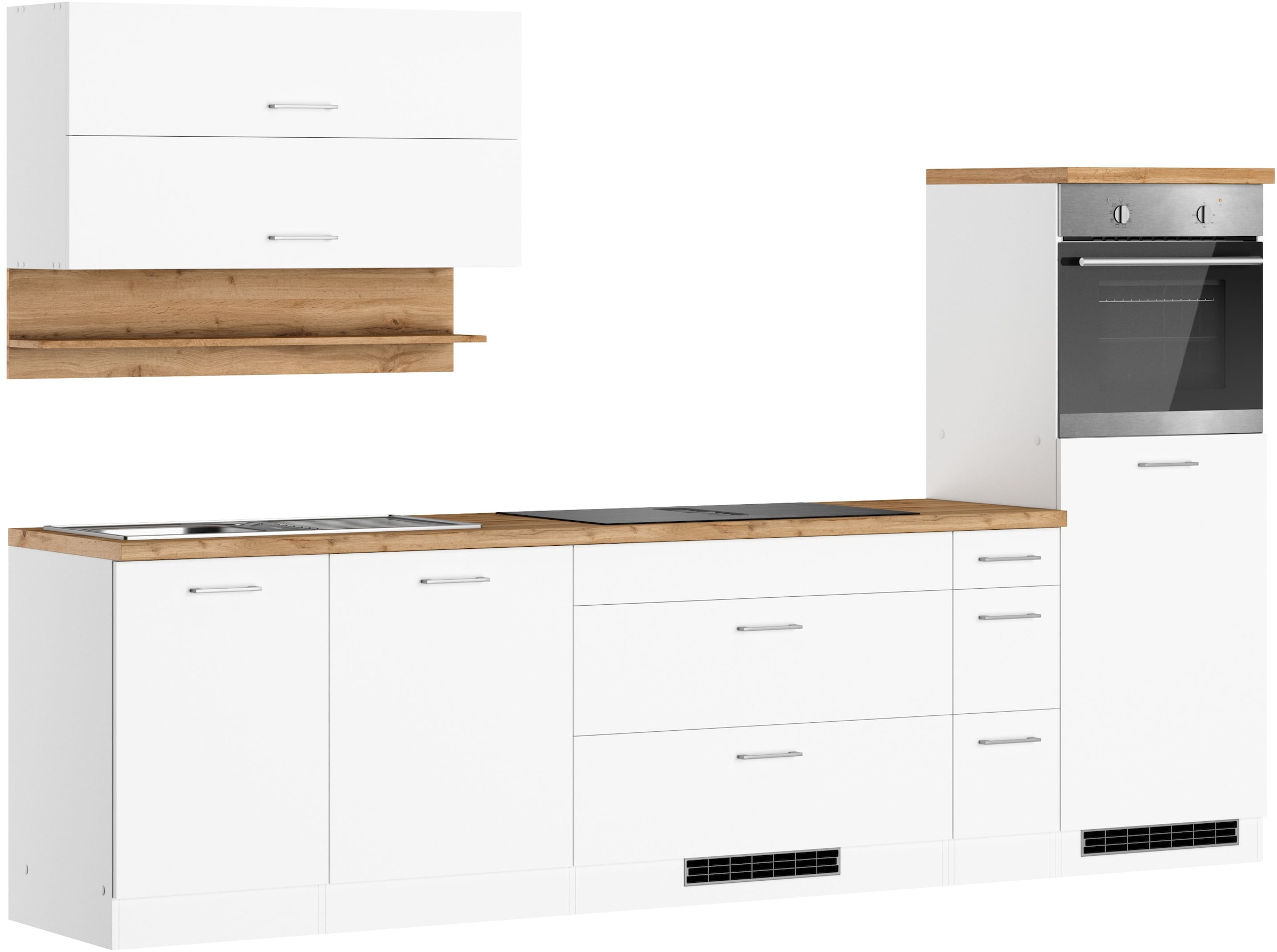 KOCHSTATION Küchenzeile »KS-Milan, optional mit Muldenlüfter« Breite 300 cm, wahlweise mit E-Geräten, Kochfeld mit Dunstabzug