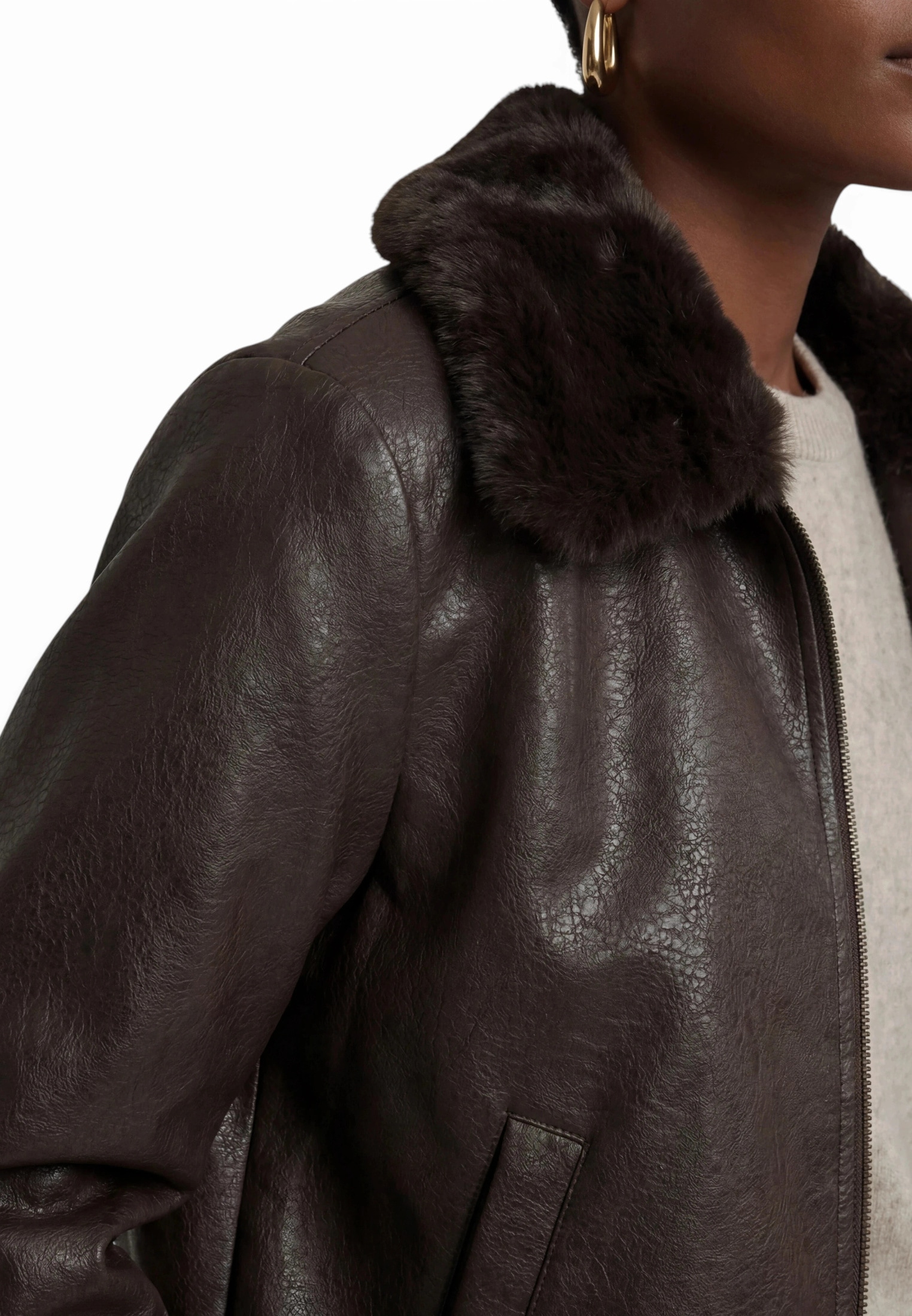 Zero Lederimitat-Blazer »Kunstleder-Jacke mit Kunstfellkragen«