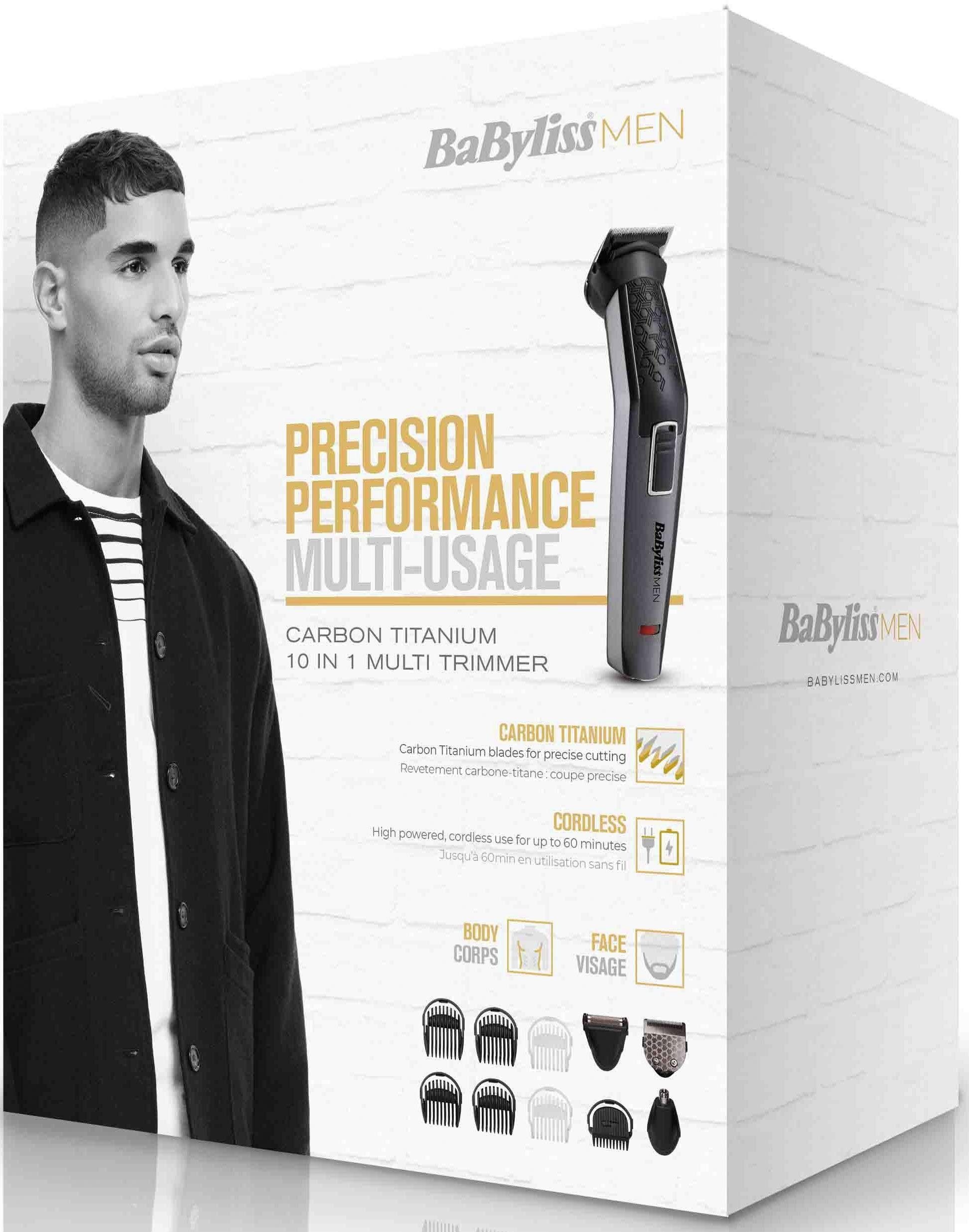 BaByliss Multifunktionstrimmer »MT727E MEN«, 10 Aufsätze, 10-in-1 Carbon Titanium Multigrooming Set für Gesicht & Körper