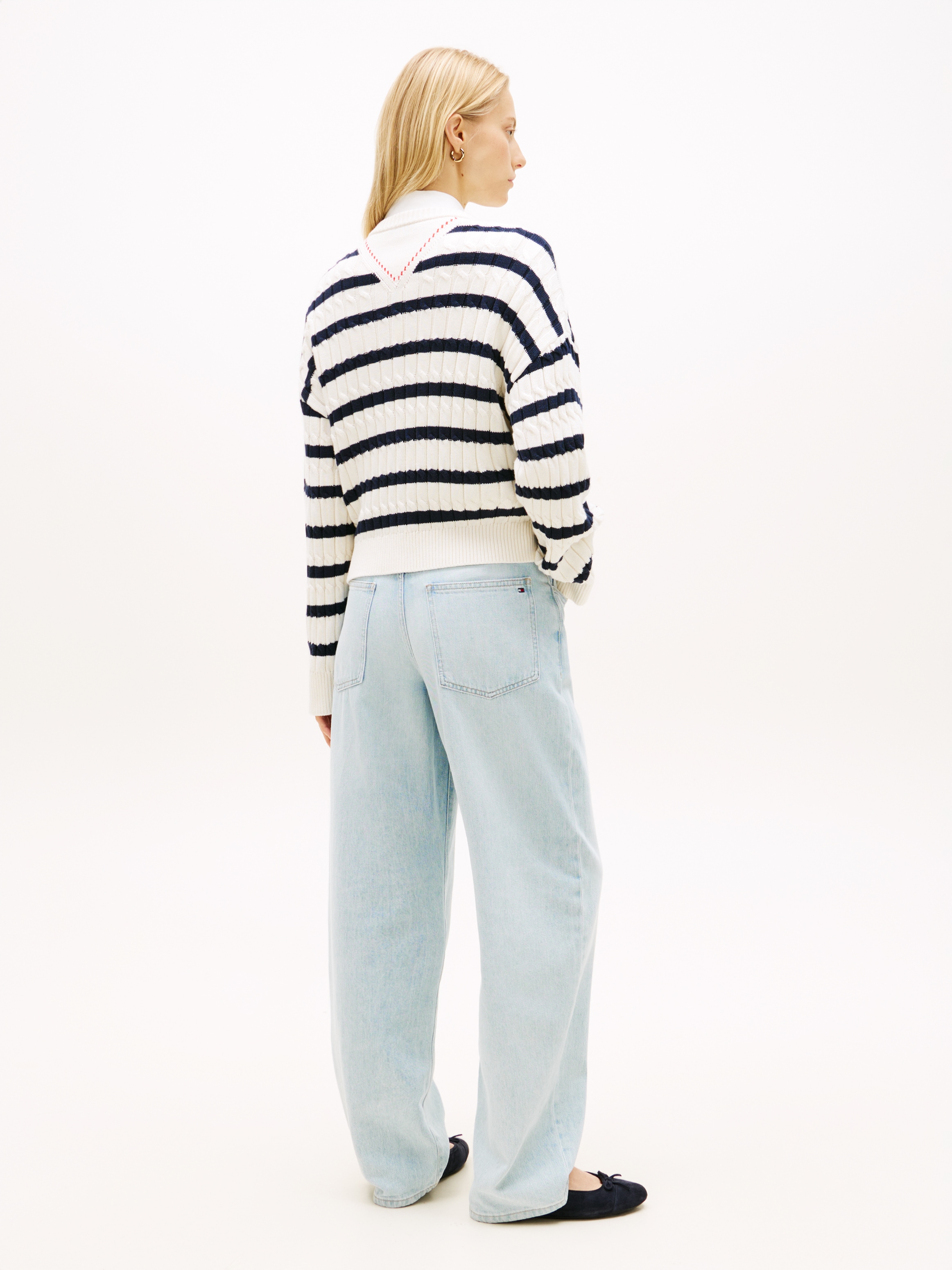 Tommy Hilfiger Strickpullover »CO CABLE MID GG RLX LS V-NK SWT« mit Zopfmuster