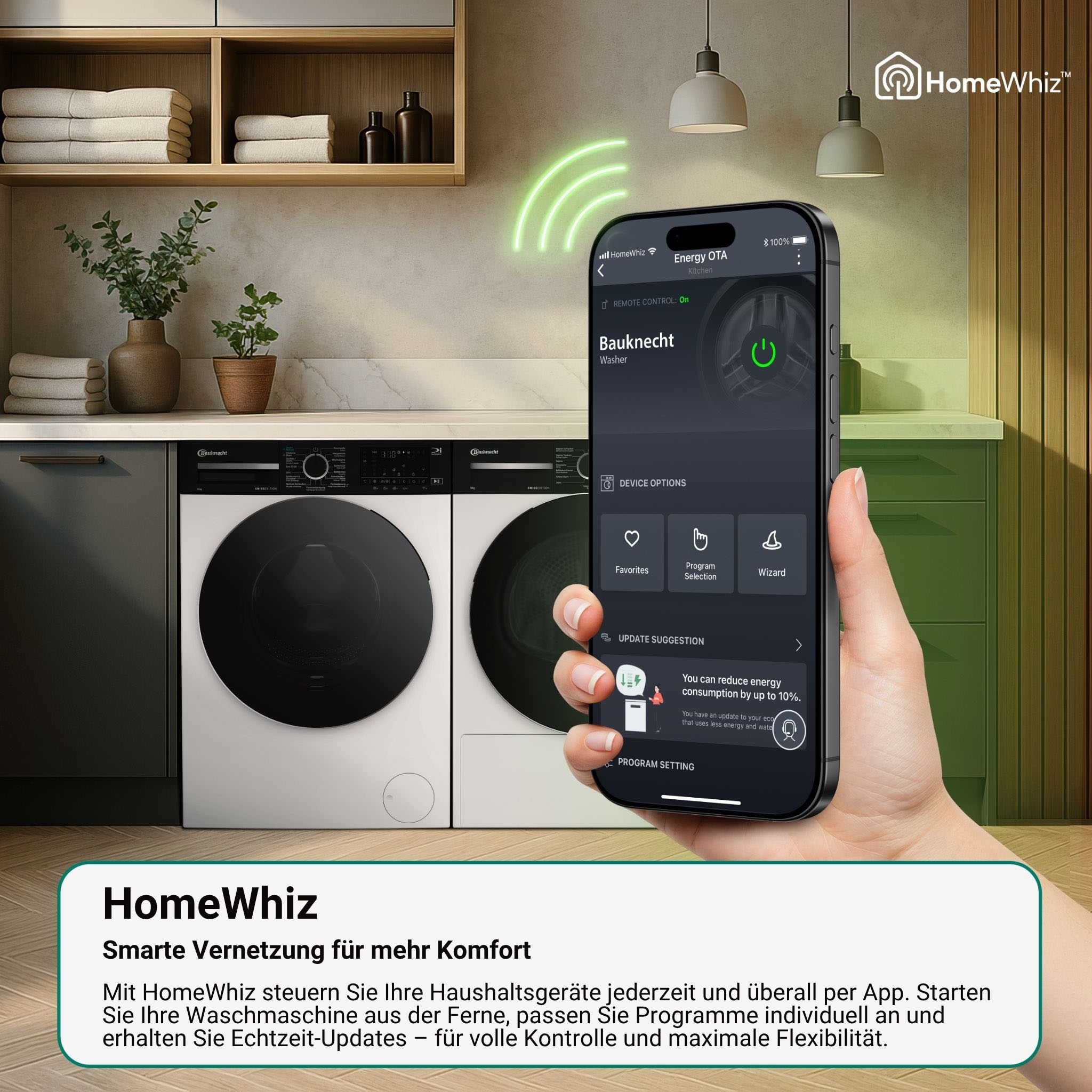 BAUKNECHT Waschtrockner »BWT 106A3C BC« 10 kg /7 kg 76 dB(A) HomeWhiz – Smarte Vernetzung für mehr
Komfort