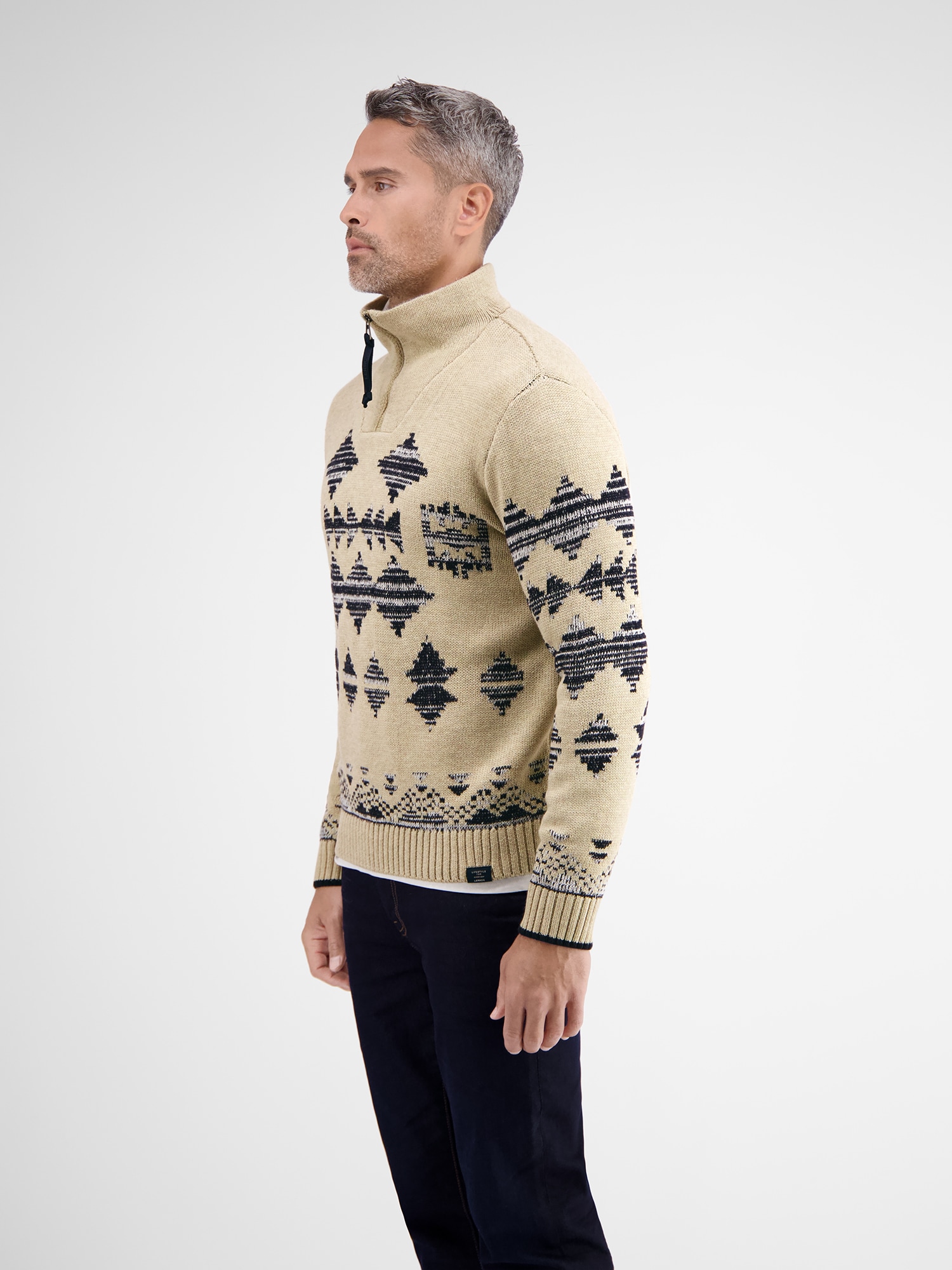 LERROS Strickpullover »LERROS Jaquardpullover mit Troyerkragen«