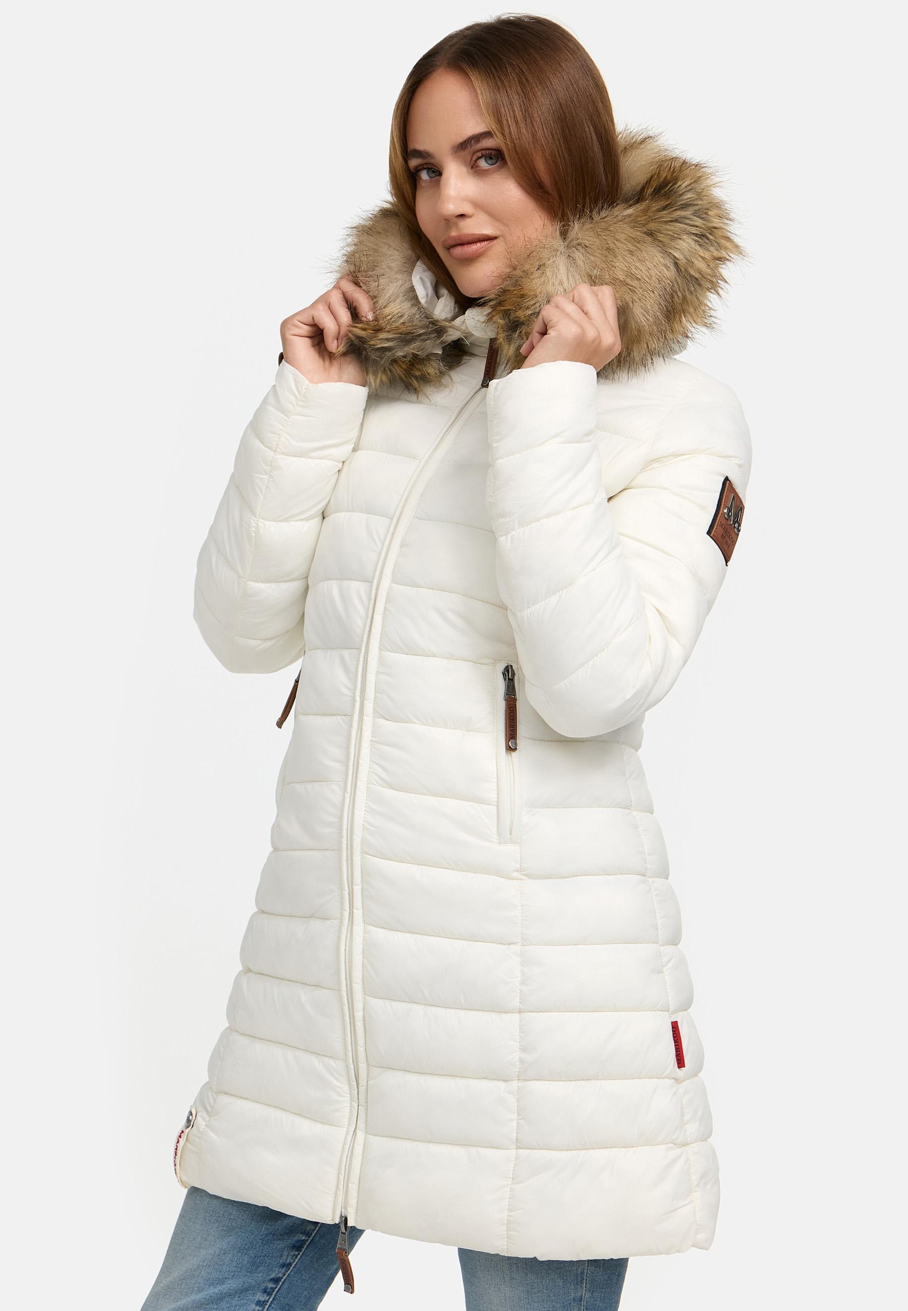 Marikoo Steppmantel »Steppmantel Rose-Stepp«, zeitloser Winterparka mit großer Kunstfellkapuze